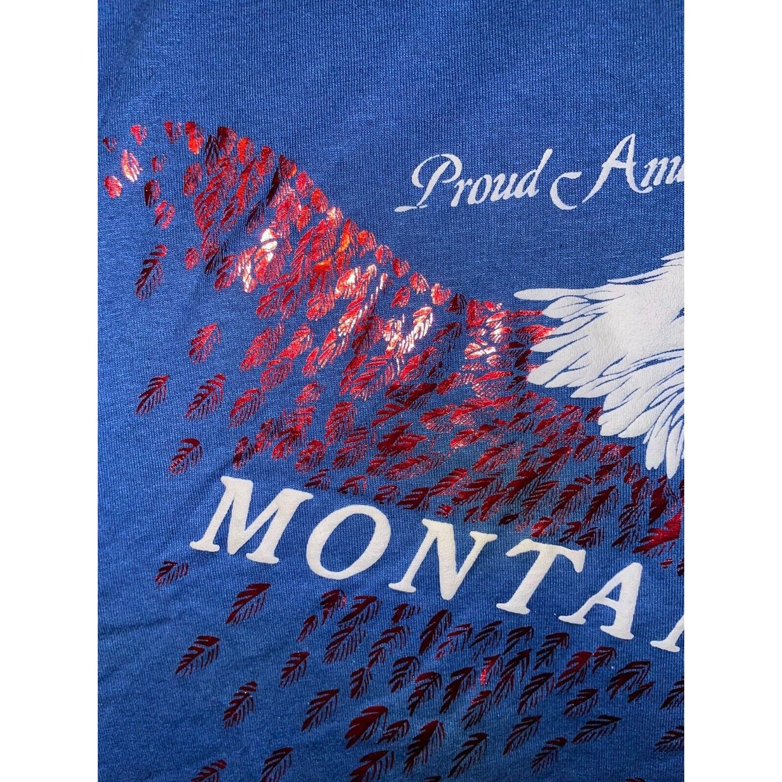 Jerzees Vintage Bald Eagle Shirt Proud American Montana Blue Tee VTG Size US L / EU 52-54 / 3 - 4 Thumbnail