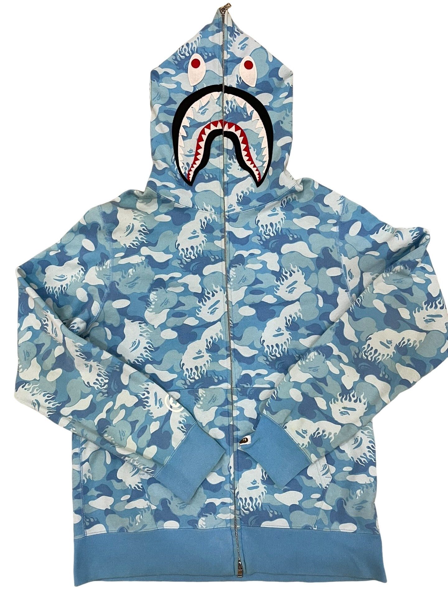 Bape A BATHING APE Blue Camo Shark Full Zip Hoodie Size XL Size US XL / EU 56 / 4 - 1 Thumbnail
