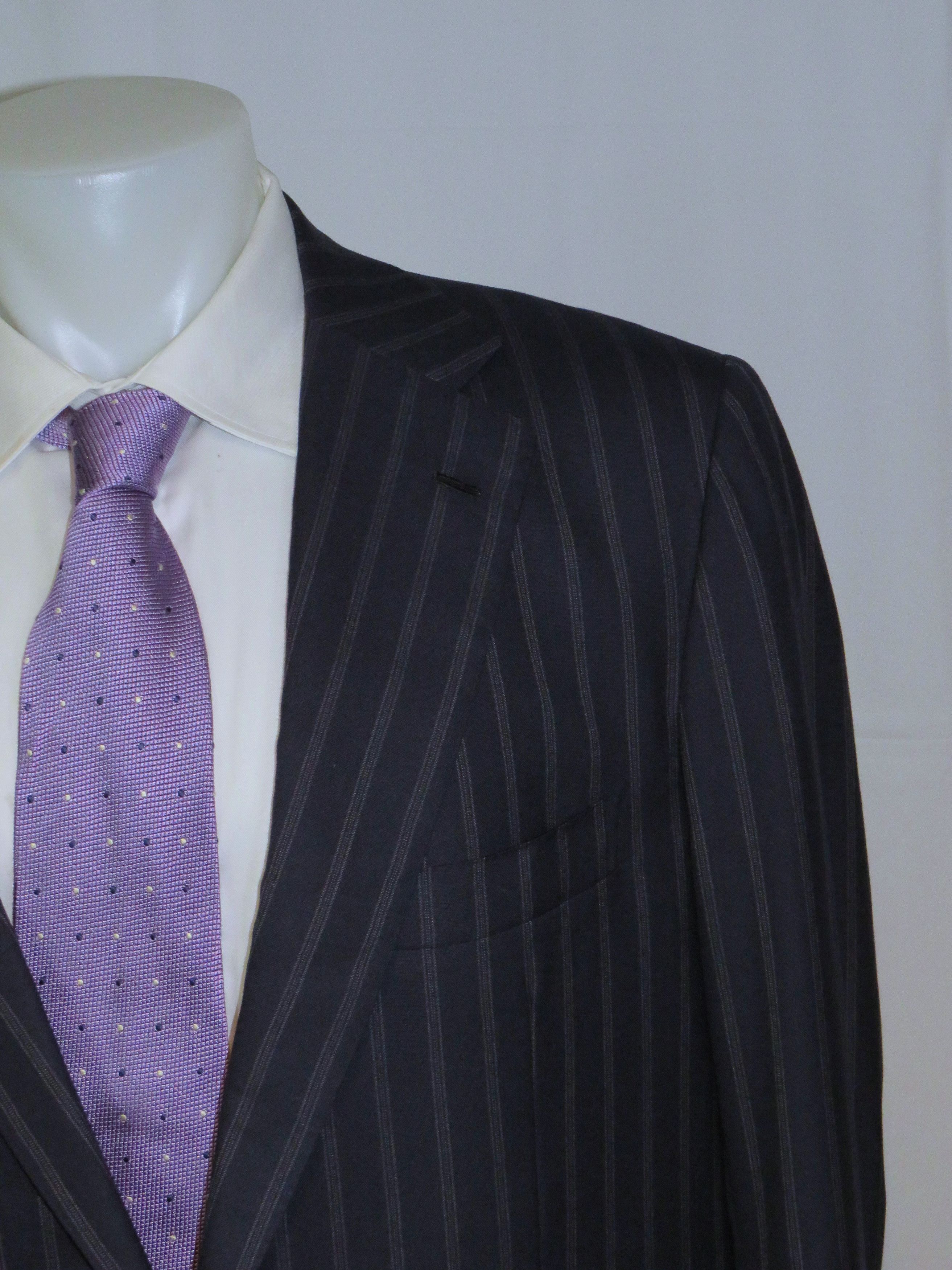 Kiton 14 Micron Super 180 Blanc Blue Striped Two Button Suit 48L Size 48L - 5 Thumbnail