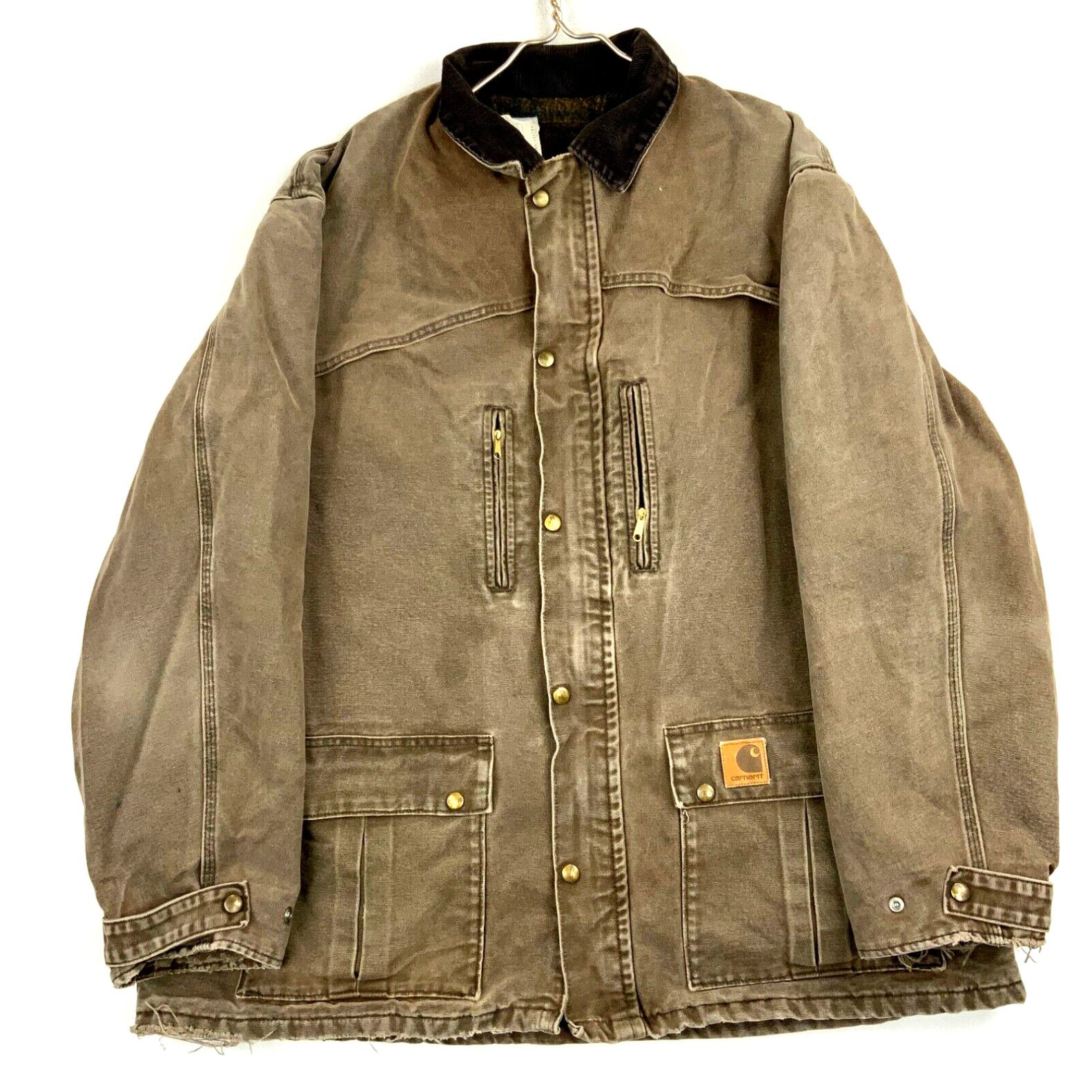 image of Vintage Carhartt Canvas Flannel Lined Full Zip Work Jacket Size 2Xl Brown in White, Men's