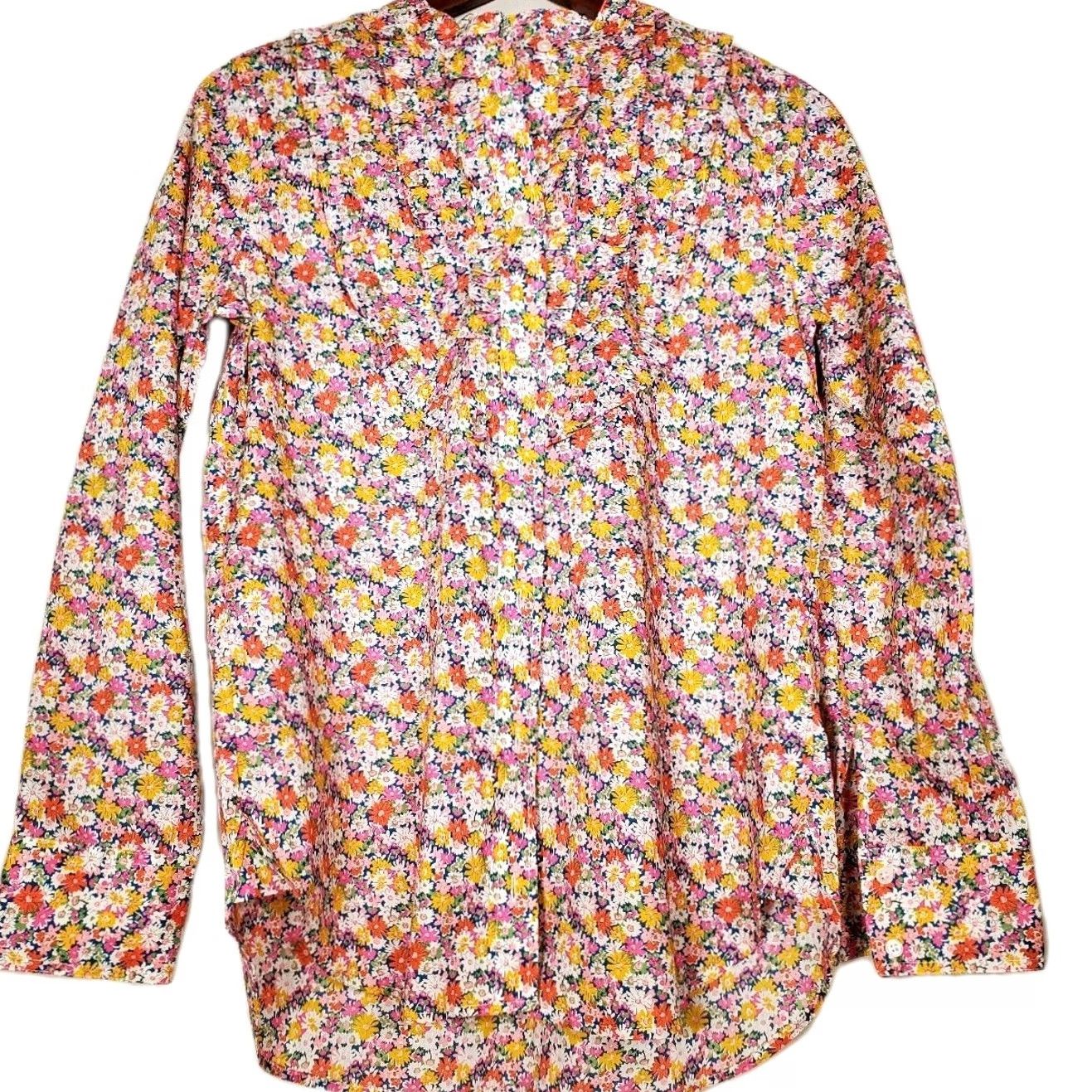 J.Crew J.CREW Liberty Band-Collar Ruffle-Front Shirt Libby Floral AU236 Women's S Multicolor Florals Shirt Womens S Size S / US 4 / IT 40 - 4 Thumbnail