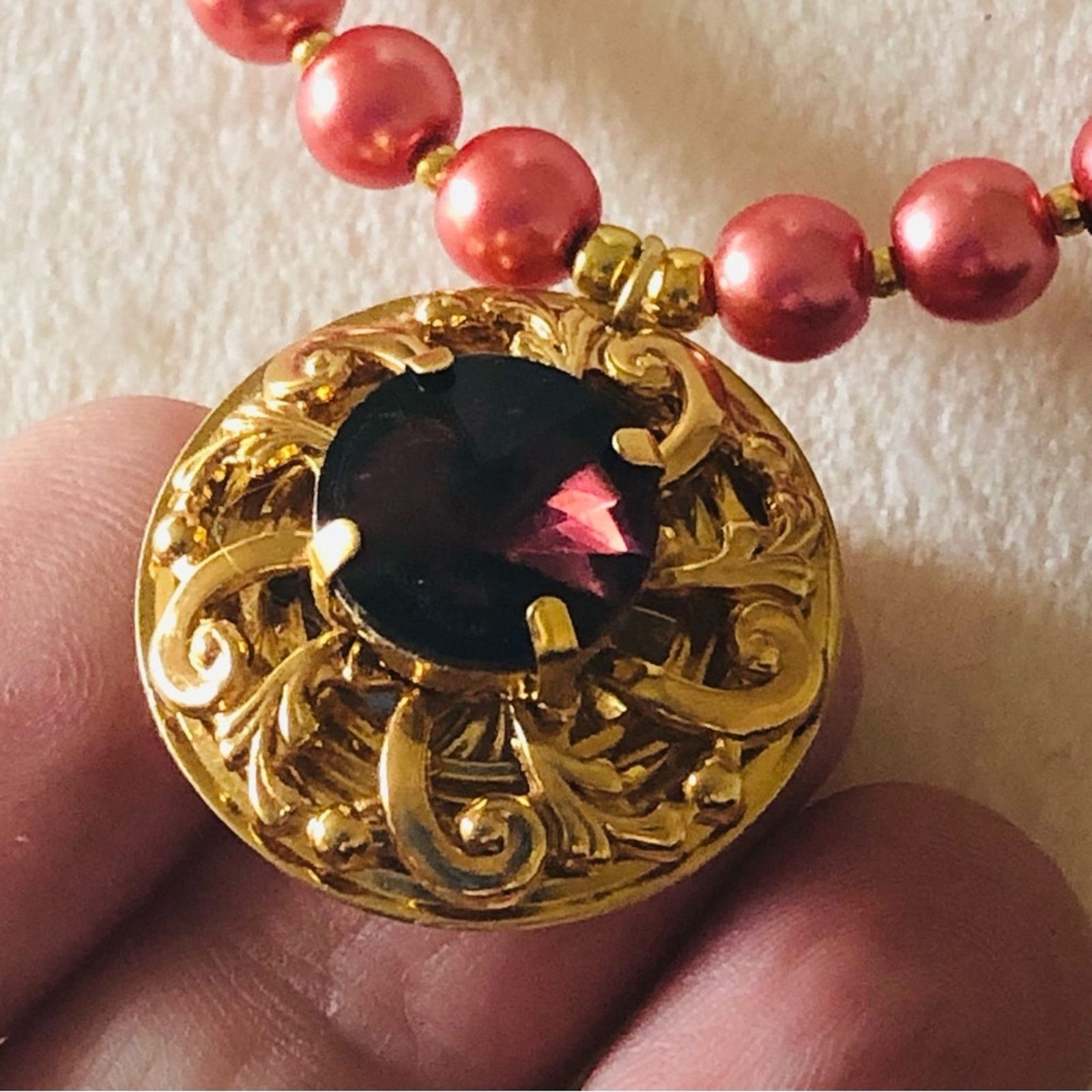 Handmade Handcrafted repurpose faceted stone pendant Pearl necklace Size ONE SIZE - 9 Thumbnail