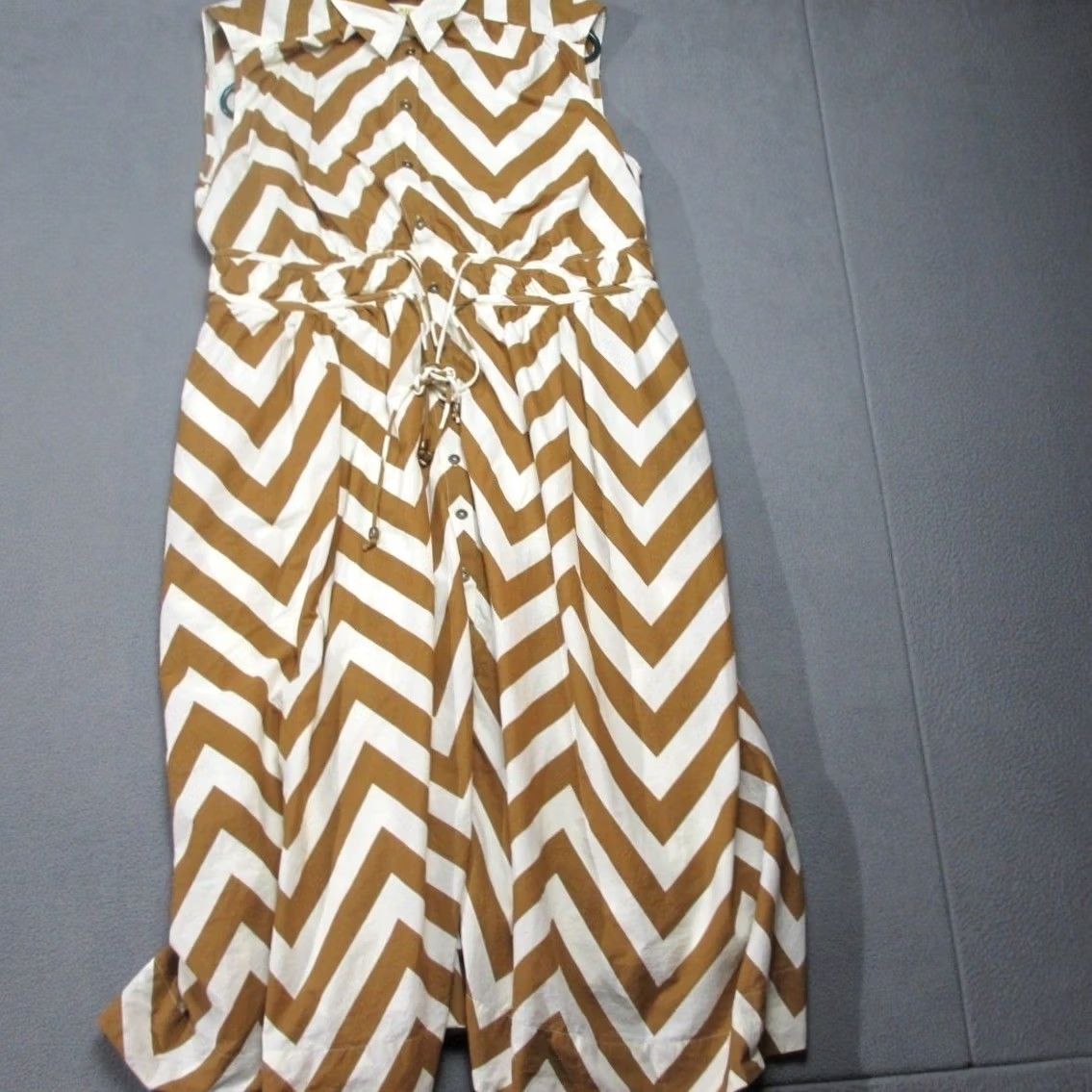 Anthropologie Maeve Shirt Dress Womens 1X Brown Geometric Chevron Sleeveless Midi Drawstring Size XL / US 12-14 / IT 48-50 - 2 Thumbnail
