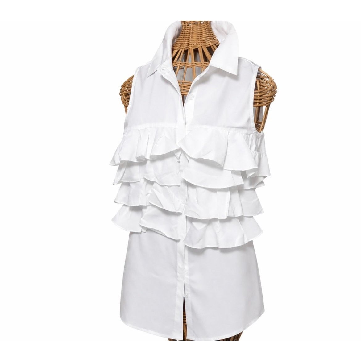 Other Gracia White Sleeveless Ruffle Blouse NWT Size Small Size S / US 4 / IT 40 - 2 Thumbnail
