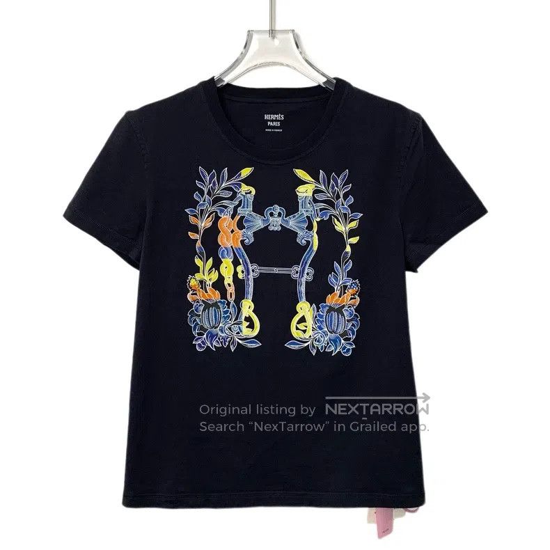 Hermes Hermes Black Lock扣Floral Print Cotton Round Collar Short S Size S / US 4 / IT 40 - 1 Thumbnail