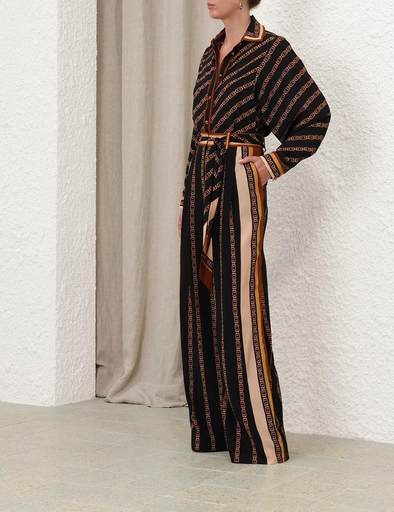 Zimmermann oc11z0226 Belted Wide Leg Pants In Black/Brown Size 32" / US 10 / IT 46 - 3 Thumbnail