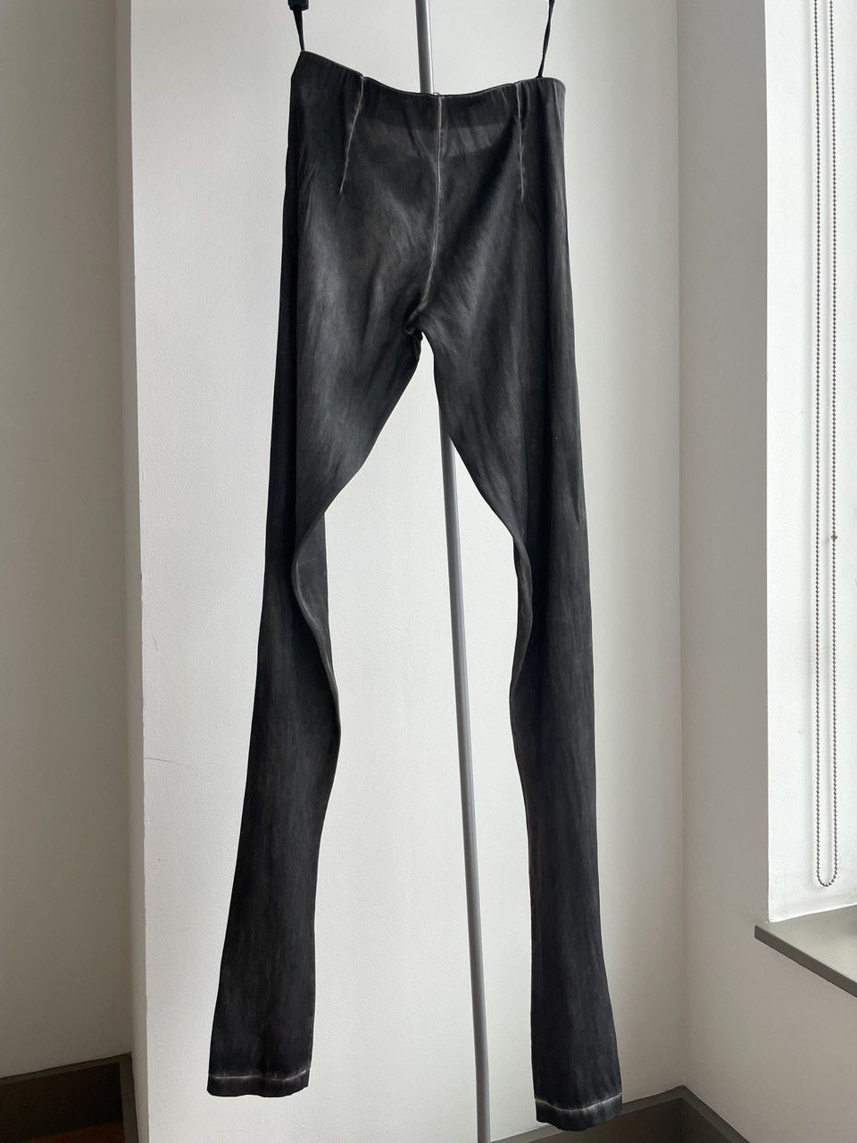 image of Masnada Silk Leggings – Gunmetal Color With Hand Stitching, Women's (Size 26)