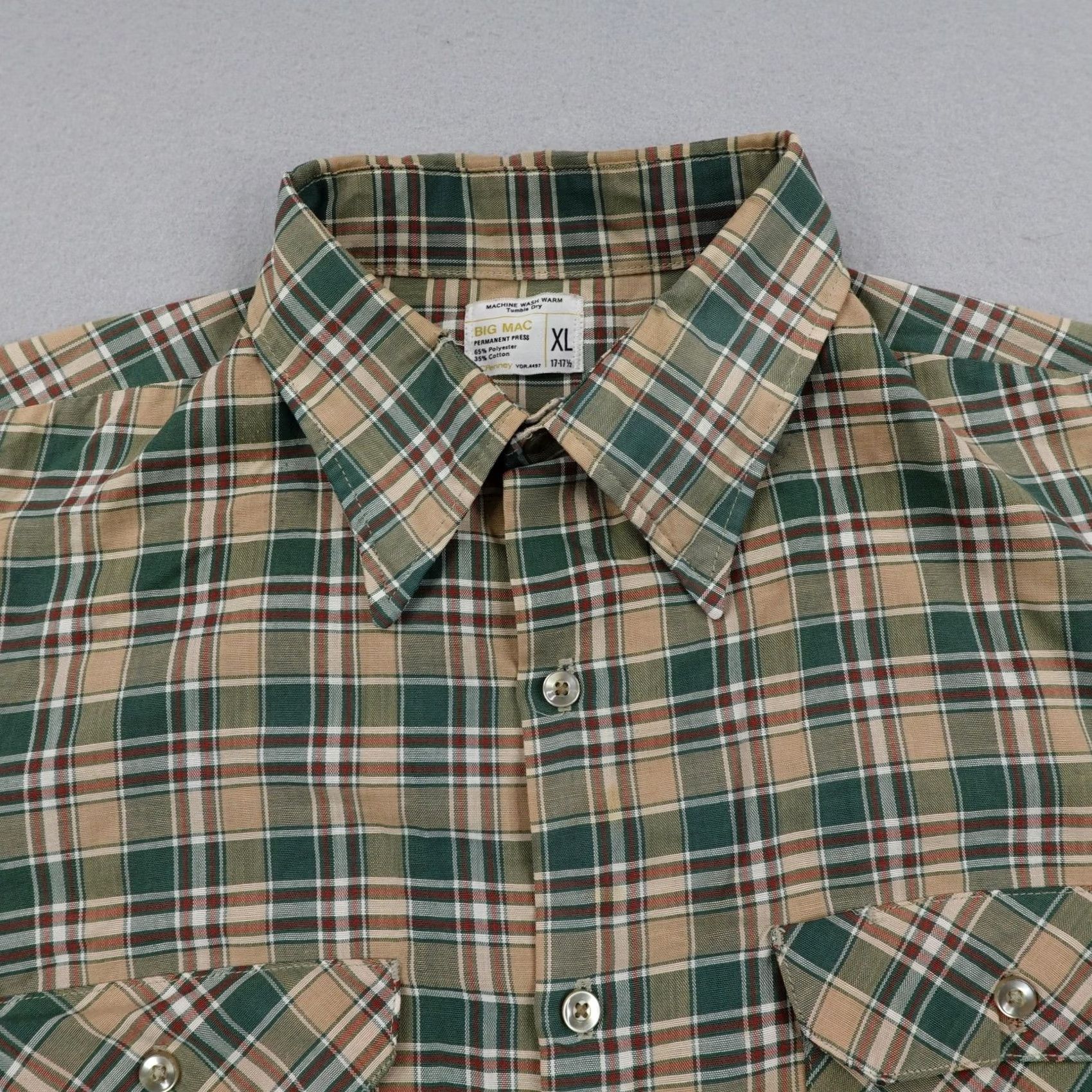 Vintage VINTAGE Big Mac Shirt Mens XL Green Beige Plaid Button Up Work Short Sleeve 80s Size US XL / EU 56 / 4 - 2 Thumbnail