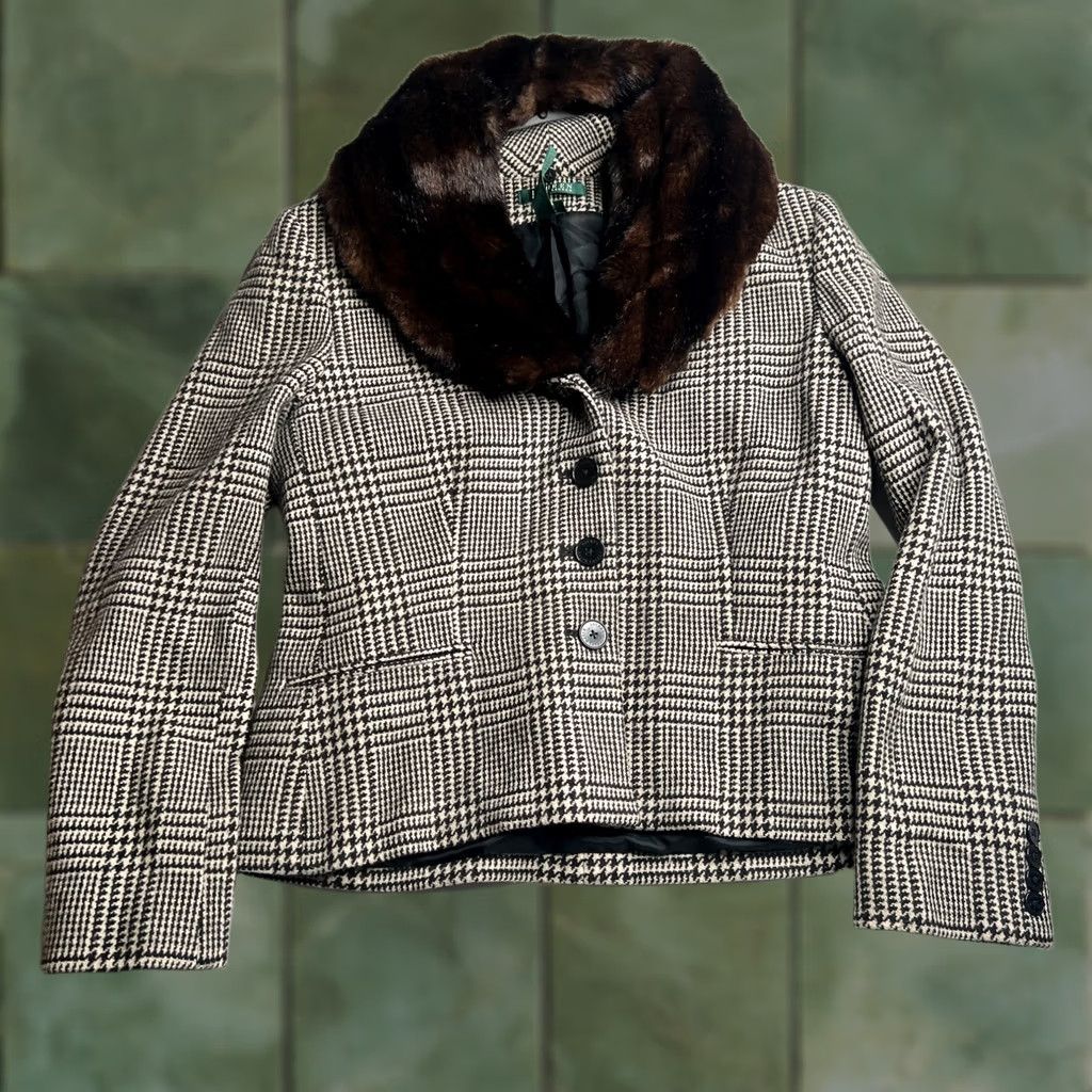 Ralph Lauren VINTAGE Ralph Lauren Equestrian Wool Blazer Jacket Faux Fur Collar Brown Plaid Size 12 Size XL / US 12-14 / IT 48-50 - 1 Thumbnail