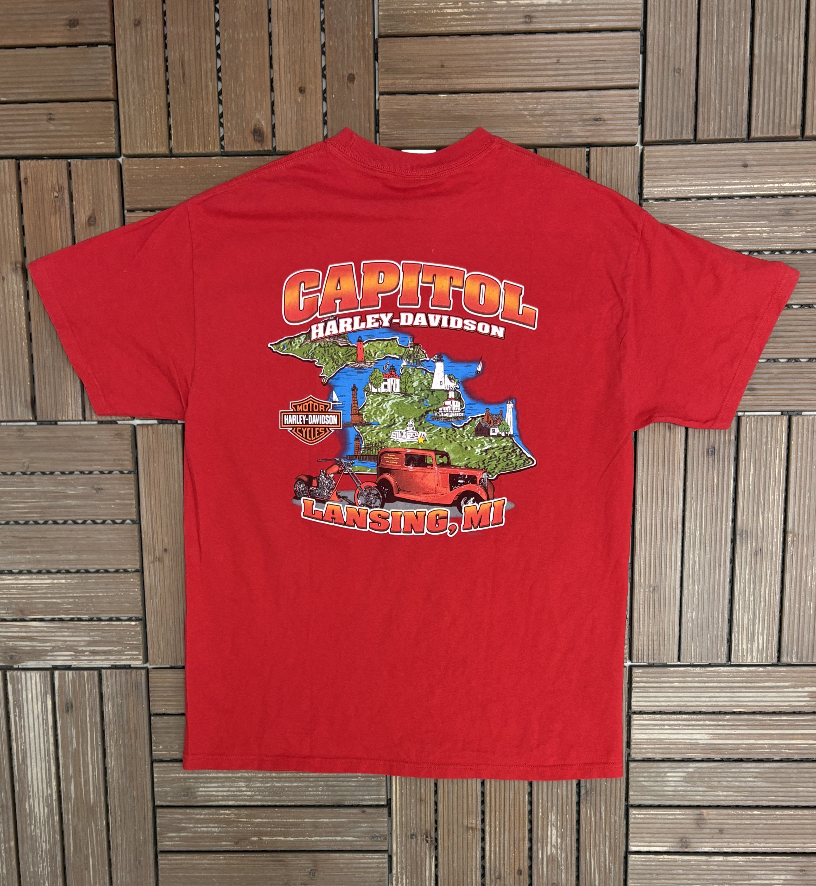 Vintage Harley Davidson Lansing, Michigan Vintage Red T-Shirt Tee Size US XL / EU 56 / 4 - 4 Thumbnail