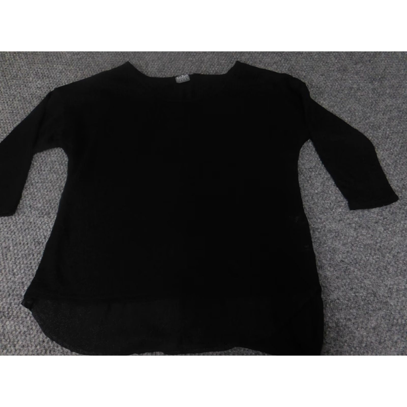 Vintage SOHO Womens Sweater Small Black Pullover Knit Rib Knit Crew Neck Long Sleeve Regular Fit Solid Pattern Designer Modern Casual Size S / US 4 / IT 40 - 3 Thumbnail