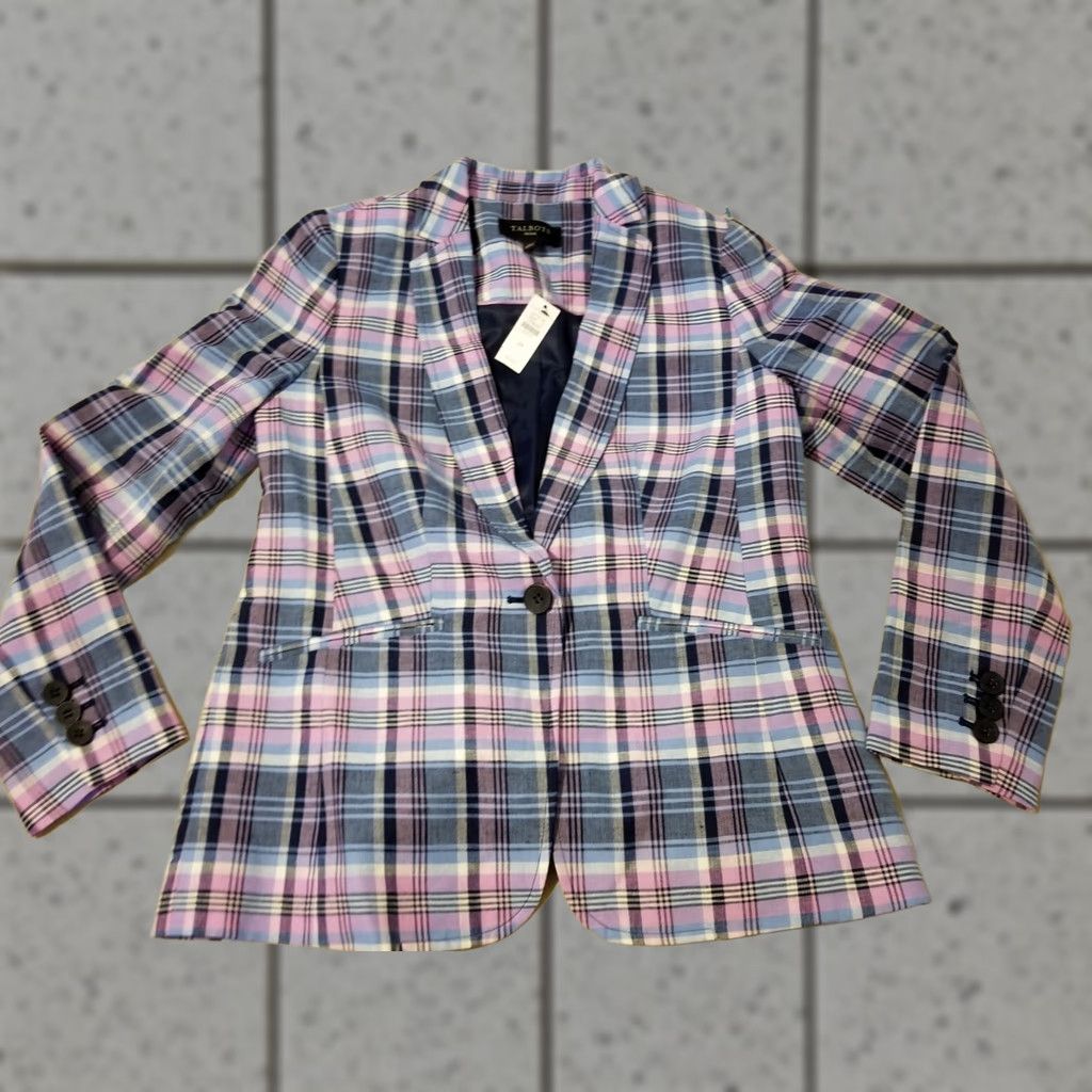 Talbots Womens Talbots Blazer 2P Petite Linen Plaid Pink Blue Jacket Shirt Fashion Coat (if needed) Size XS / US 0-2 / IT 36-38 - 1 Thumbnail