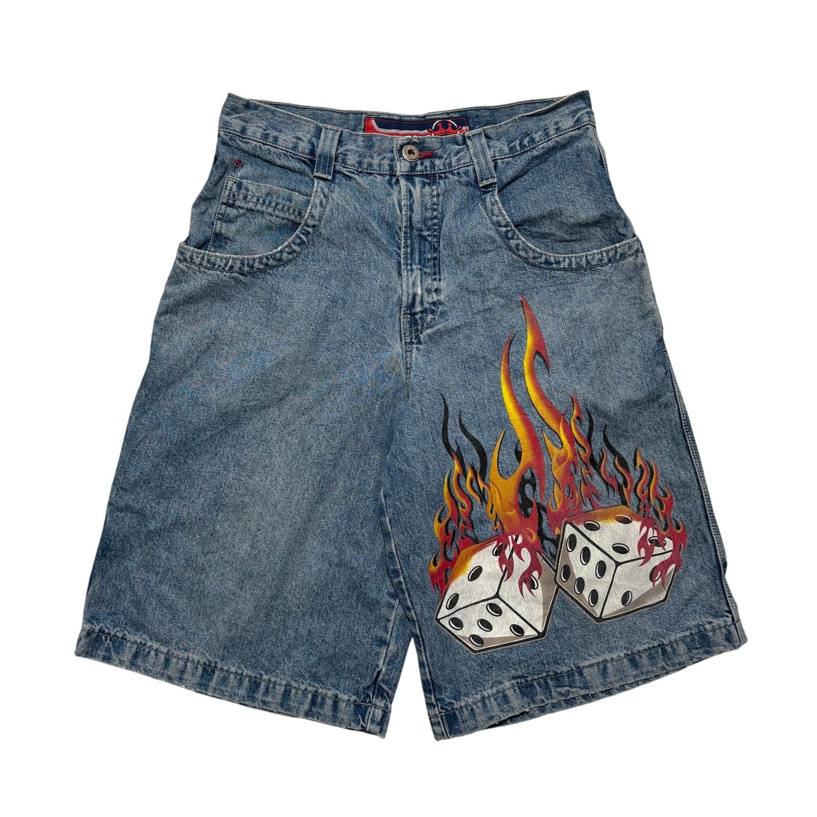 JNCO VTG Y2K 90s 00s JNCO Flaming Dice Blue Jean Shorts Jorts Size US 30 / EU 46 - 1 Thumbnail