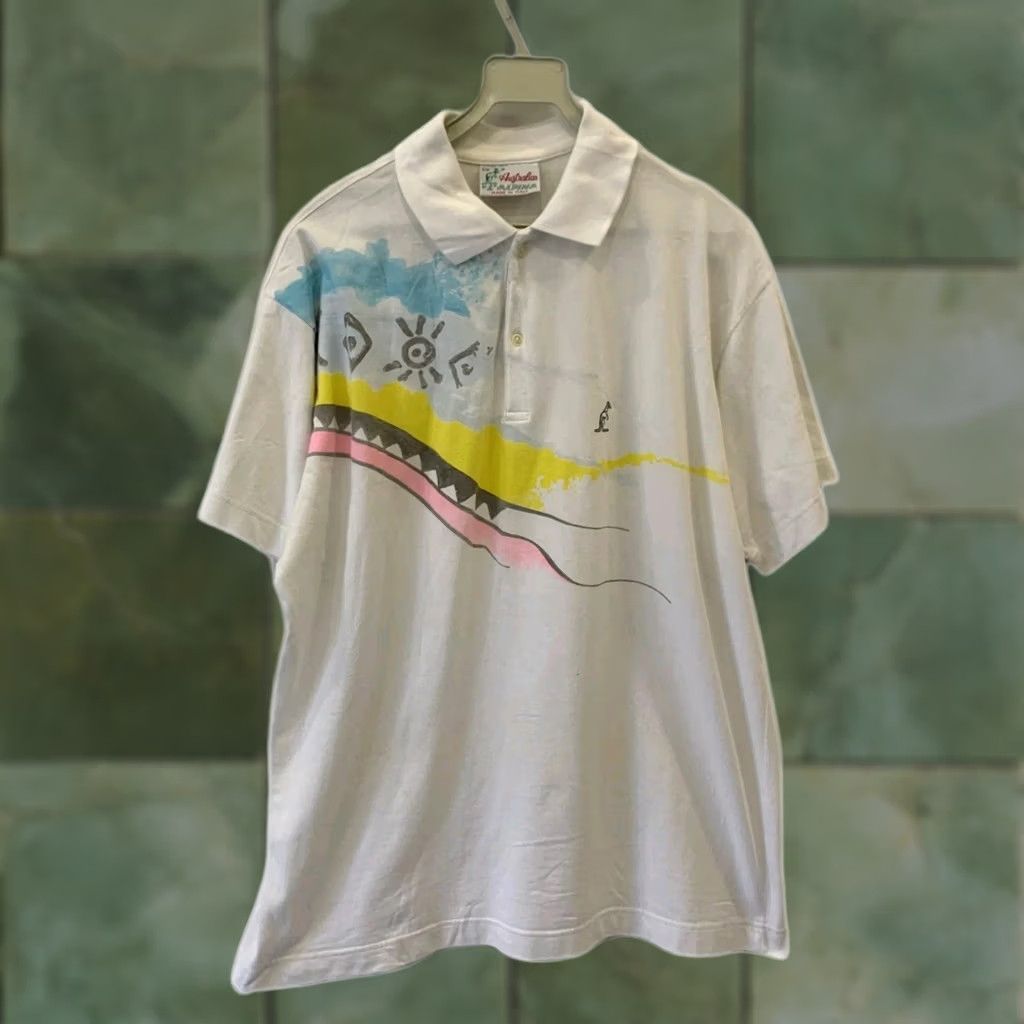 Vintage VINTAGE Australian by L’Alpina Polo Shirt Men L White 90s Abstract Graphic Size US L / EU 52-54 / 3 - 1 Thumbnail
