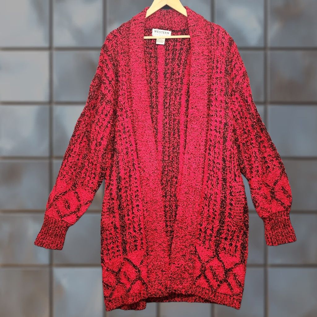 Vintage VINTAGE Western Connection Sweater Duster Cardigan Womens Medium Acrylic Oversize Thick Red Long Sleeve Fall Winter Size M / US 6-8 / IT 42-44 - 1 Thumbnail