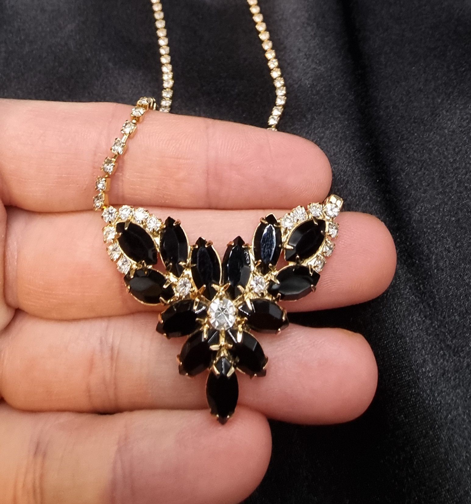 Vintage Rare Find Vintage 1980s Gold-Tone Rhinestone & Black Stone F Size ONE SIZE - 3 Thumbnail