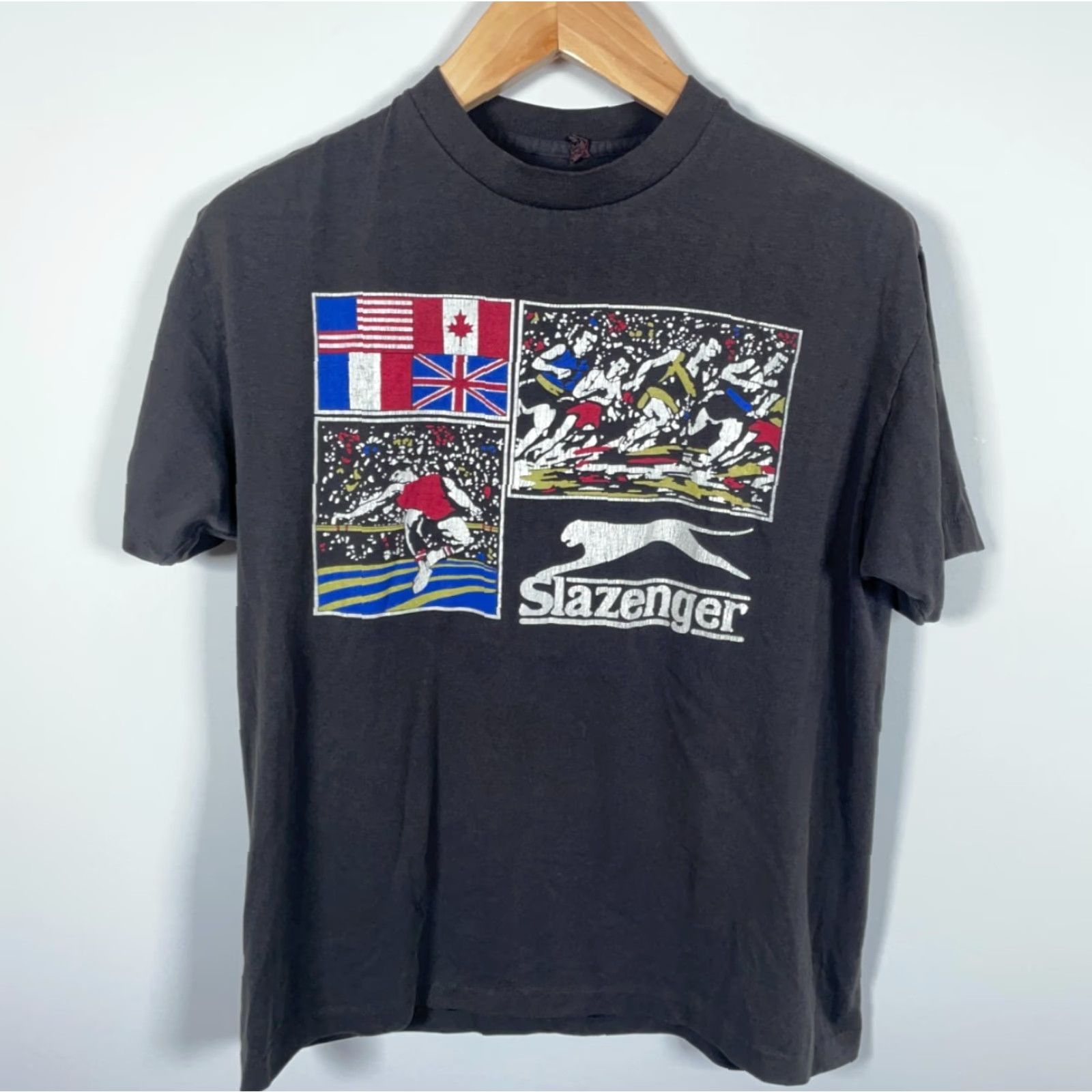 Vintage VINTAGE Slazenger T-Shirt Black Adult Large Slim Fit 80s Retro Sports USA Made Boys none Size US L / EU 52-54 / 3 - 2 Thumbnail
