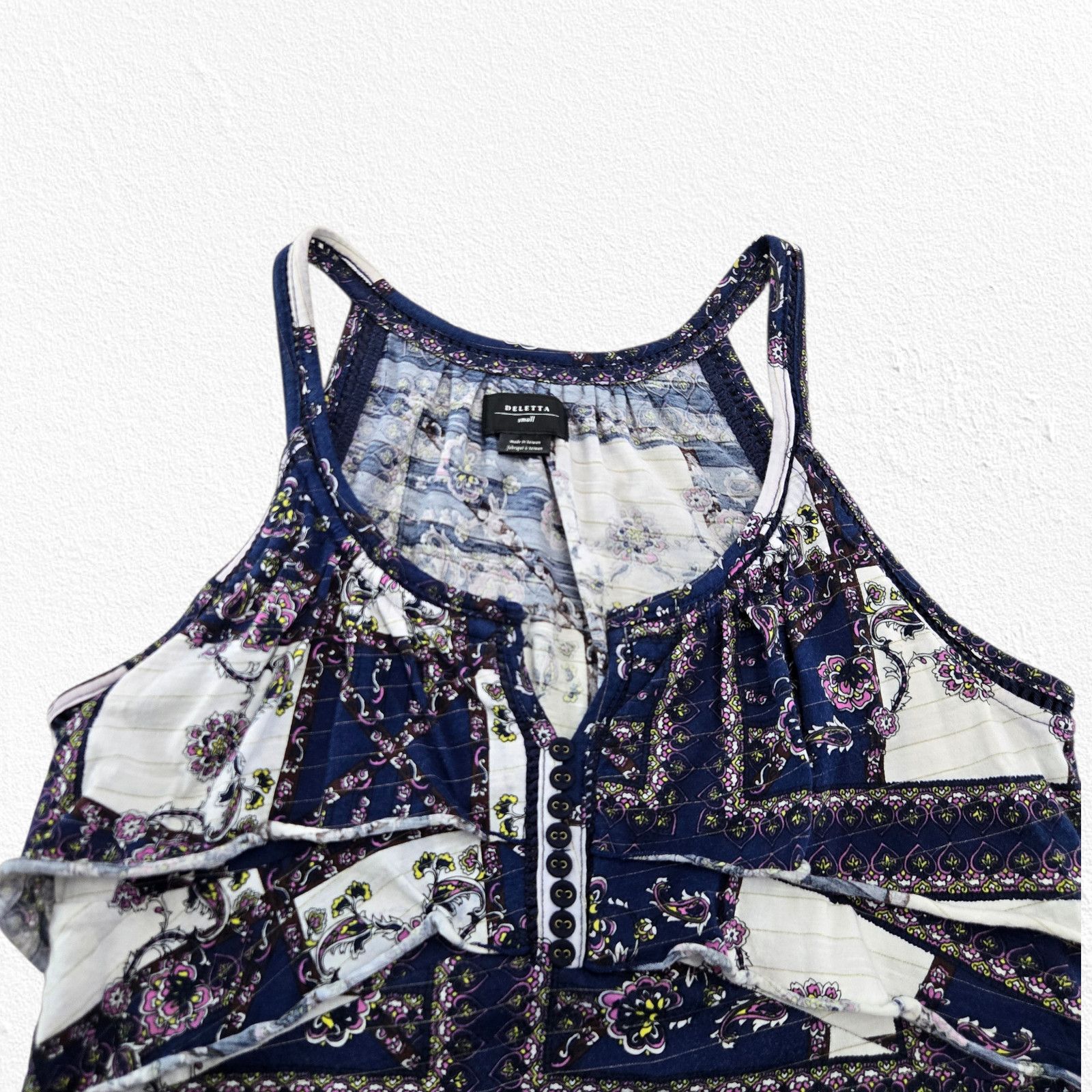 Anthropologie Blue Boho Printed Ruffle Button Front Tank Top Size Small Size S / US 4 / IT 40 - 3 Thumbnail