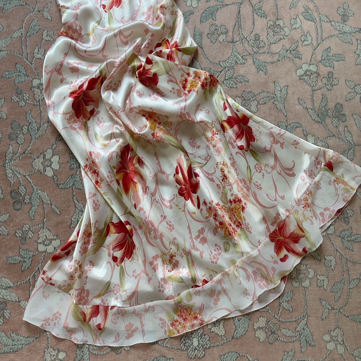 Other Romantic White Floral Satin Maxi Slip Dress (L) Size L / US 10 / IT 46 - 13 Thumbnail