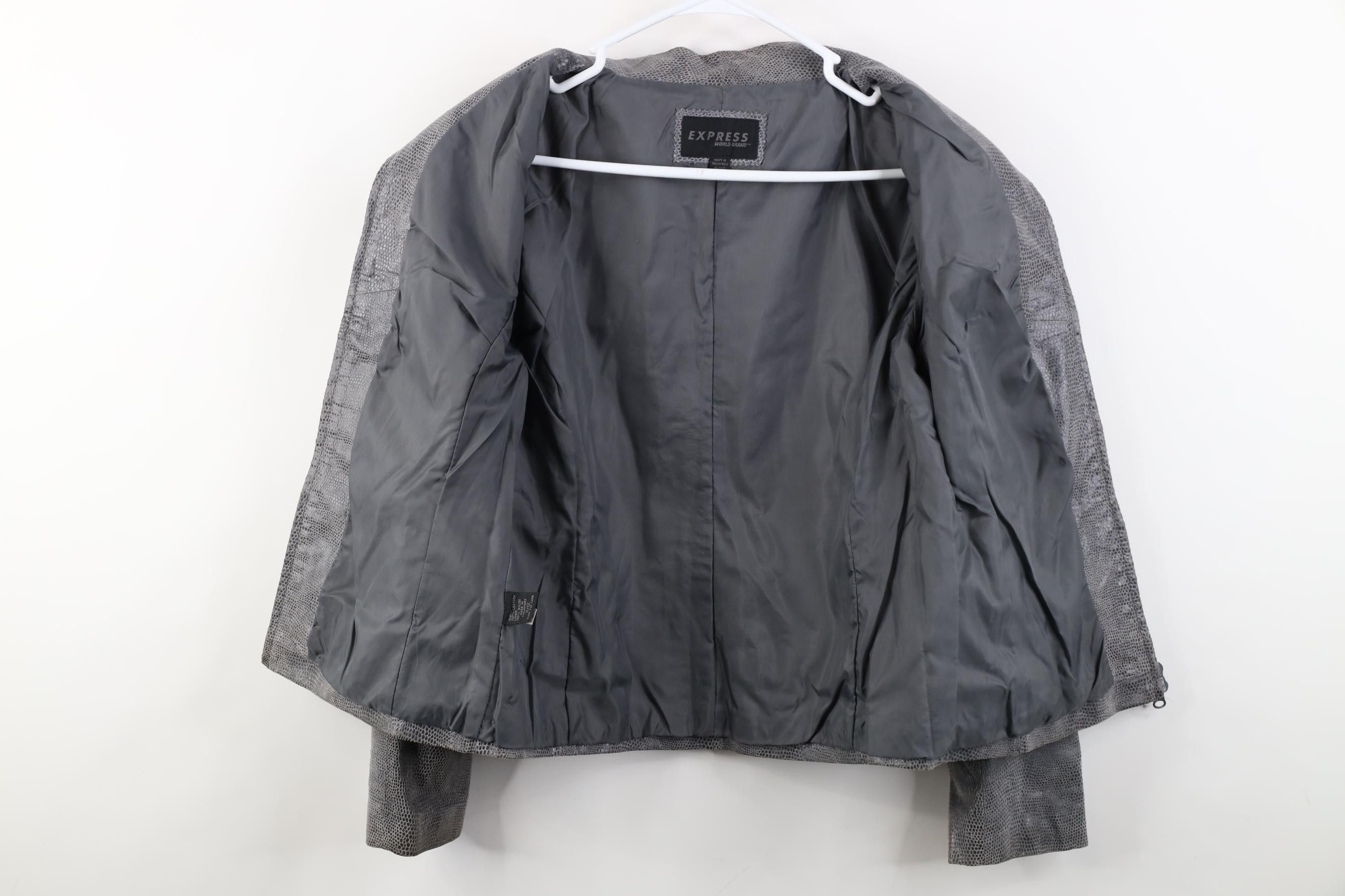 Express Vintage Y2K Express Leather Full Zip Bomber Jacket Gray Size L / US 10 / IT 46 - 5 Thumbnail