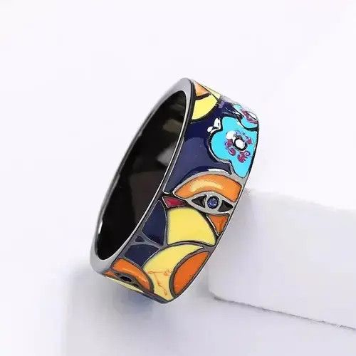 Japanese Brand × Jewelry × Vintage Creative Handmade Spinel Bird Flower Enamel Ring Size ONE SIZE - 1 Thumbnail