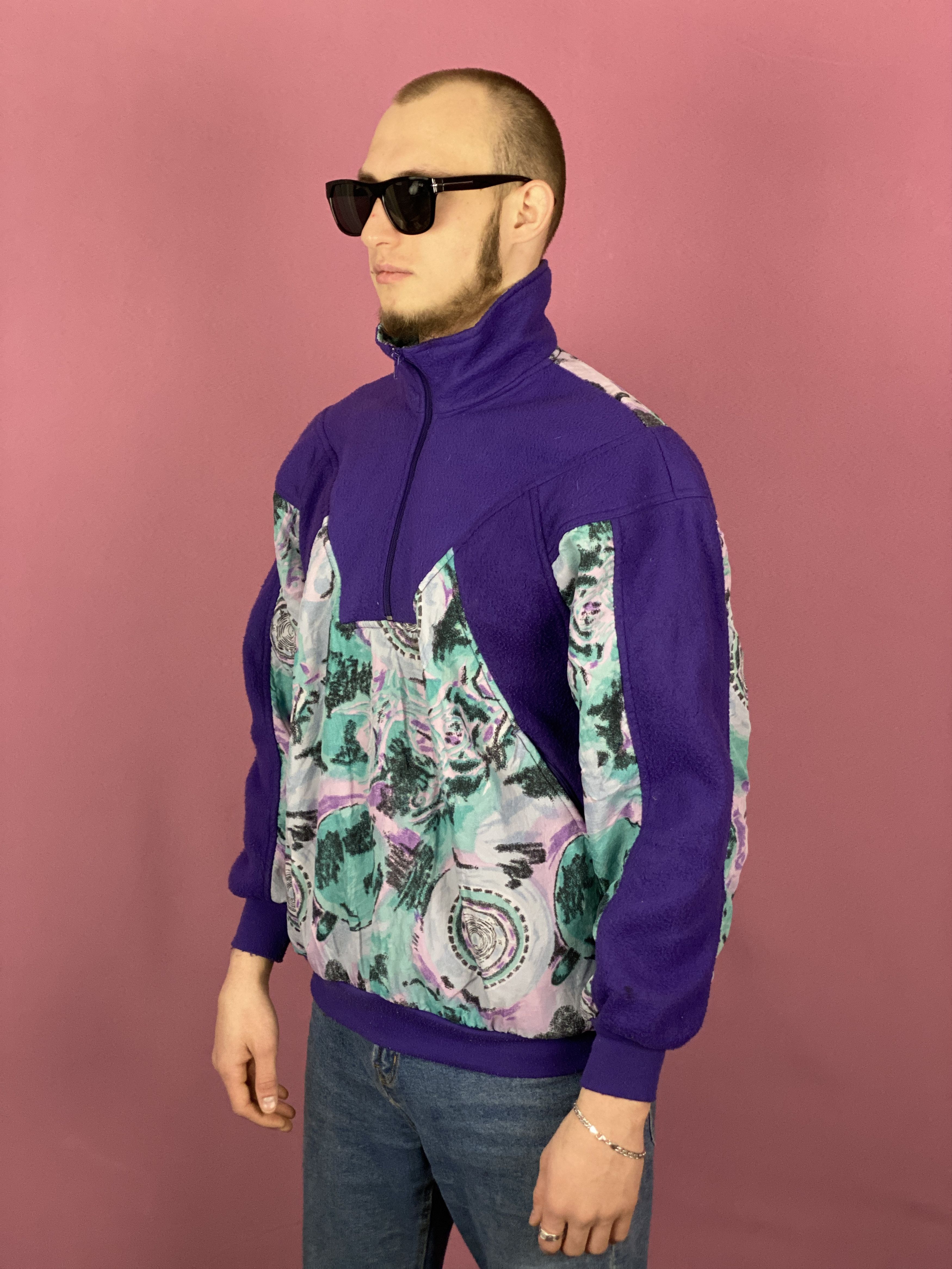 Vintage 90s Vintage Men's Abstract Half Zip Fleece - L Size US L / EU 52-54 / 3 - 2 Thumbnail
