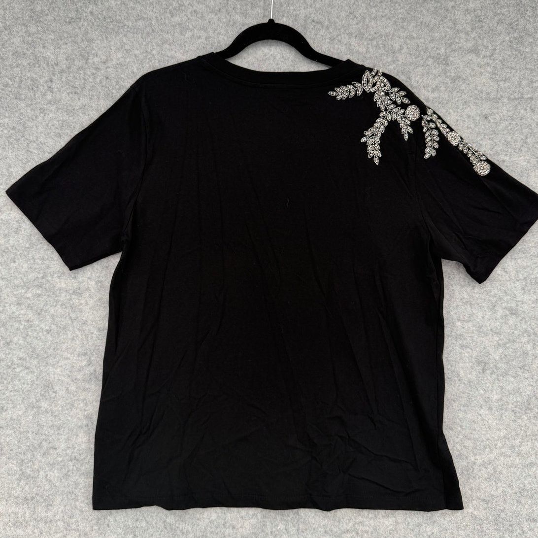 Sandro NEW Sandro Stras Beaded Rhinestone Embellished Black T-Shirt Size L / US 10 / IT 46 - 4 Thumbnail