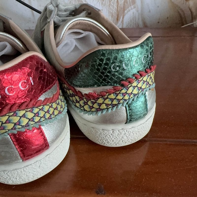 Gucci Gucci Casual Sneakers in Silver with Dragon Design - Size US 7.5 / EU 40-41 - 7 Thumbnail