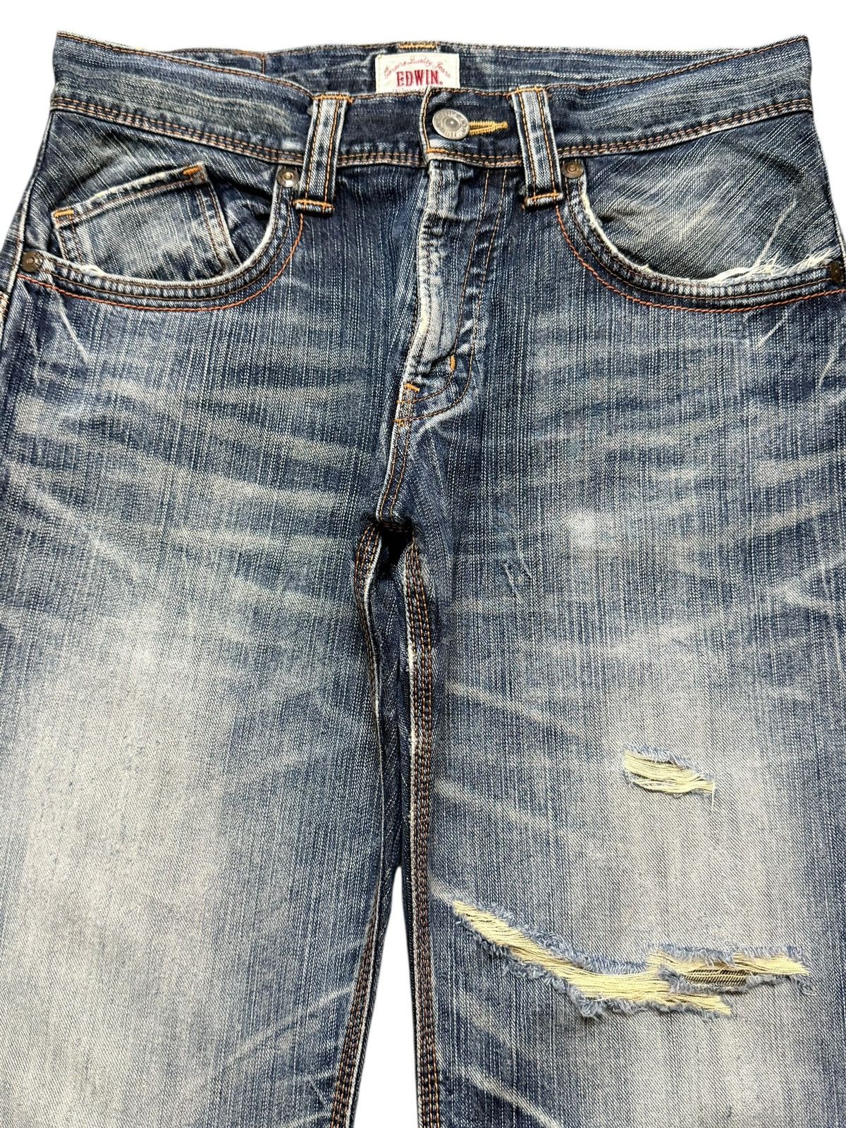 Edwin Vintage 90s Edwin XV Faded Wash Whisker Distressed Bootcut Size US 31 - 3 Thumbnail