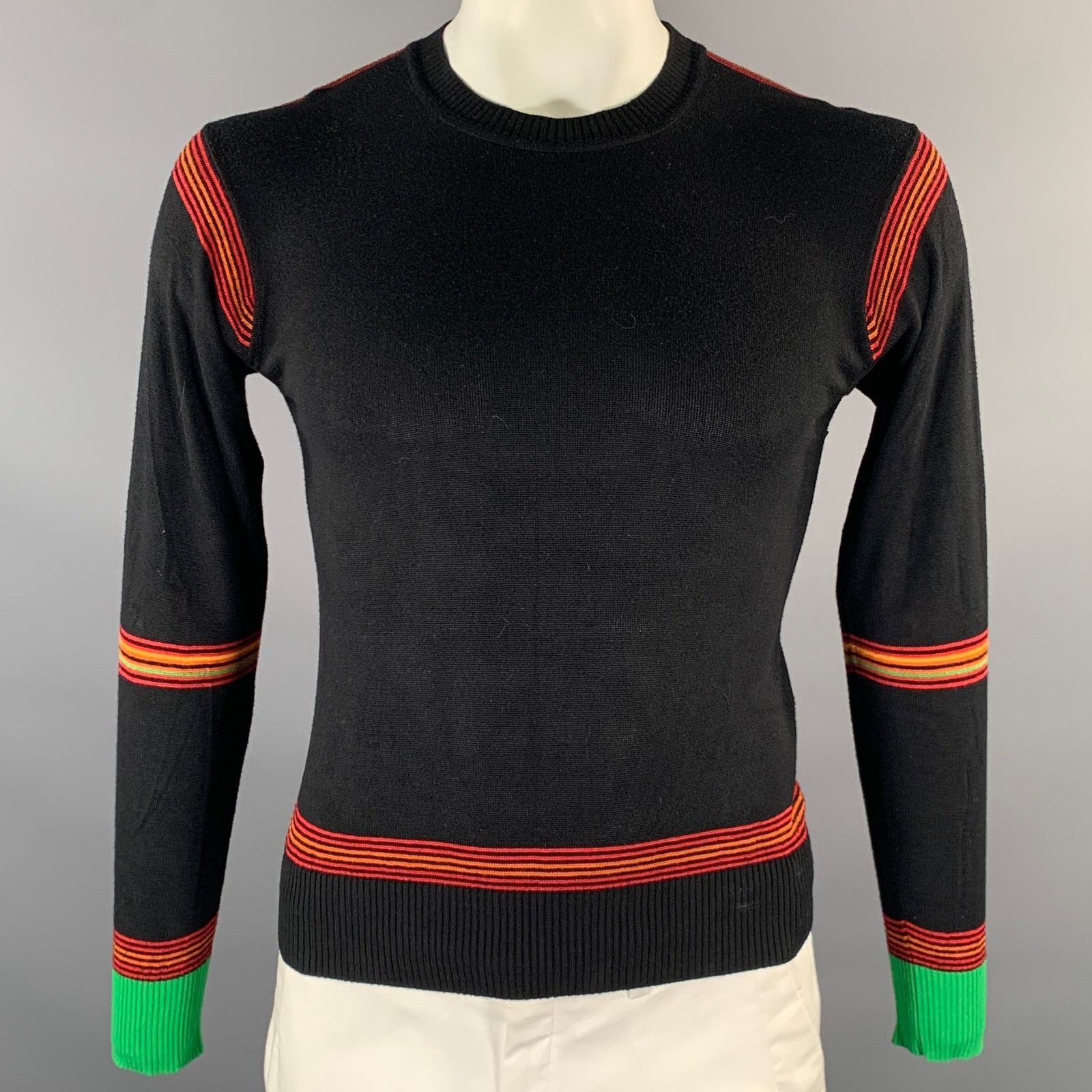 Paul Smith PAUL SMITH Black Multi-Color Stripe Bamboo Cashmere Pullover Size US L / EU 52-54 / 3 - 1 Thumbnail