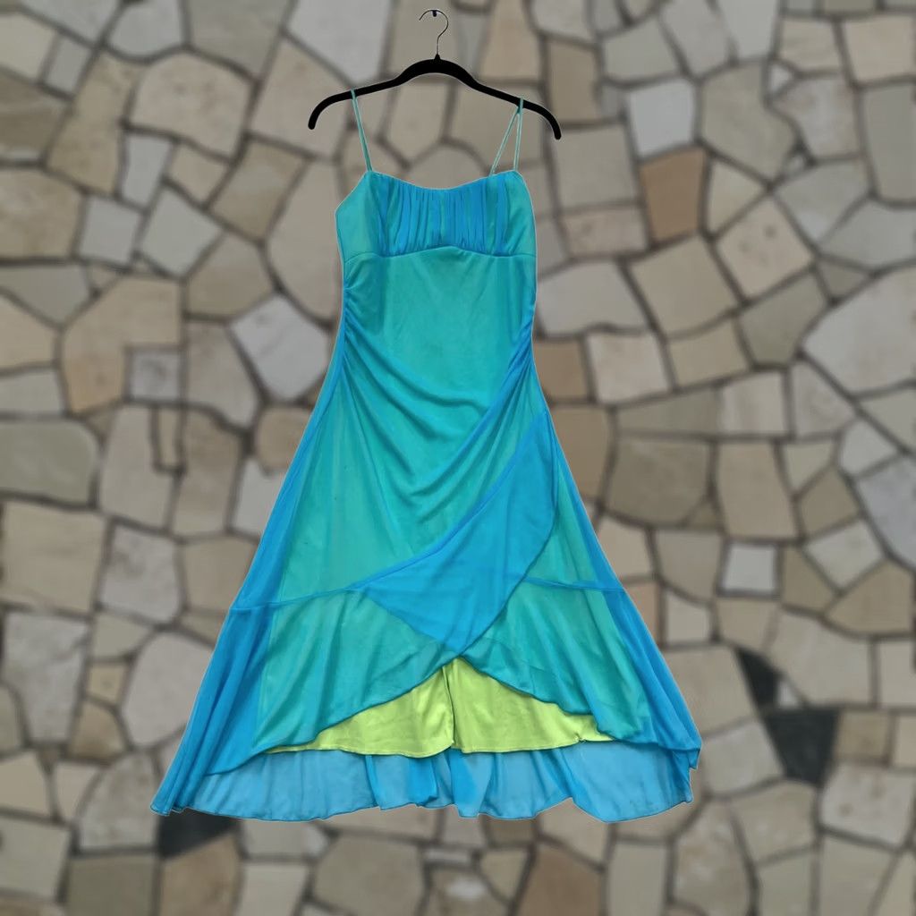 Vintage Studio Y Spaghetti Strap Layered Dress Unisex Adults L Blue & Green Knee Length Sundress Womens/Mens Size L / US 10 / IT 46 - 1 Thumbnail