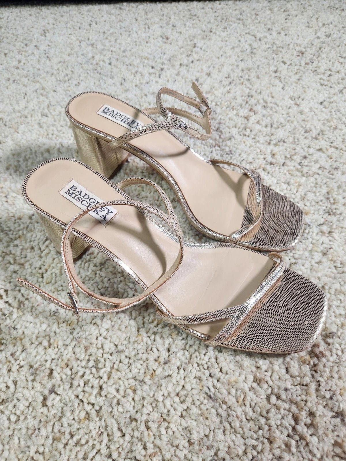 Other Badgley Mischka Metallic Gold Strappy Heel Sandals [9.5] Size US 9.5 / IT 39.5 - 3 Thumbnail