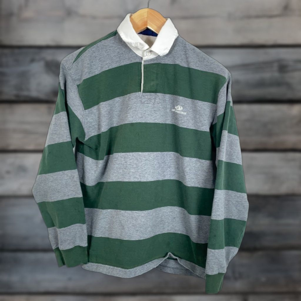 Aeropostale Rugby Polo Shirt Men's Large Gray Green Stripe Embroidered Ivy League Preppy Y2K Size US L / EU 52-54 / 3 - 1 Thumbnail
