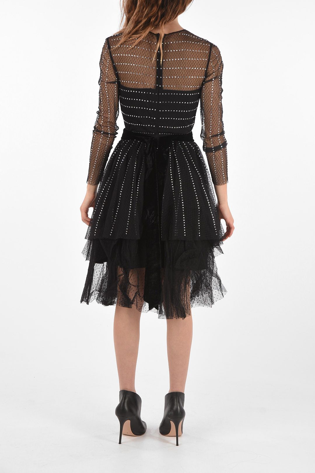 Philipp Plein og1mm0824 Rhinestone Tulle Dress in Black Size S / US 4 / IT 40 - 2 Thumbnail