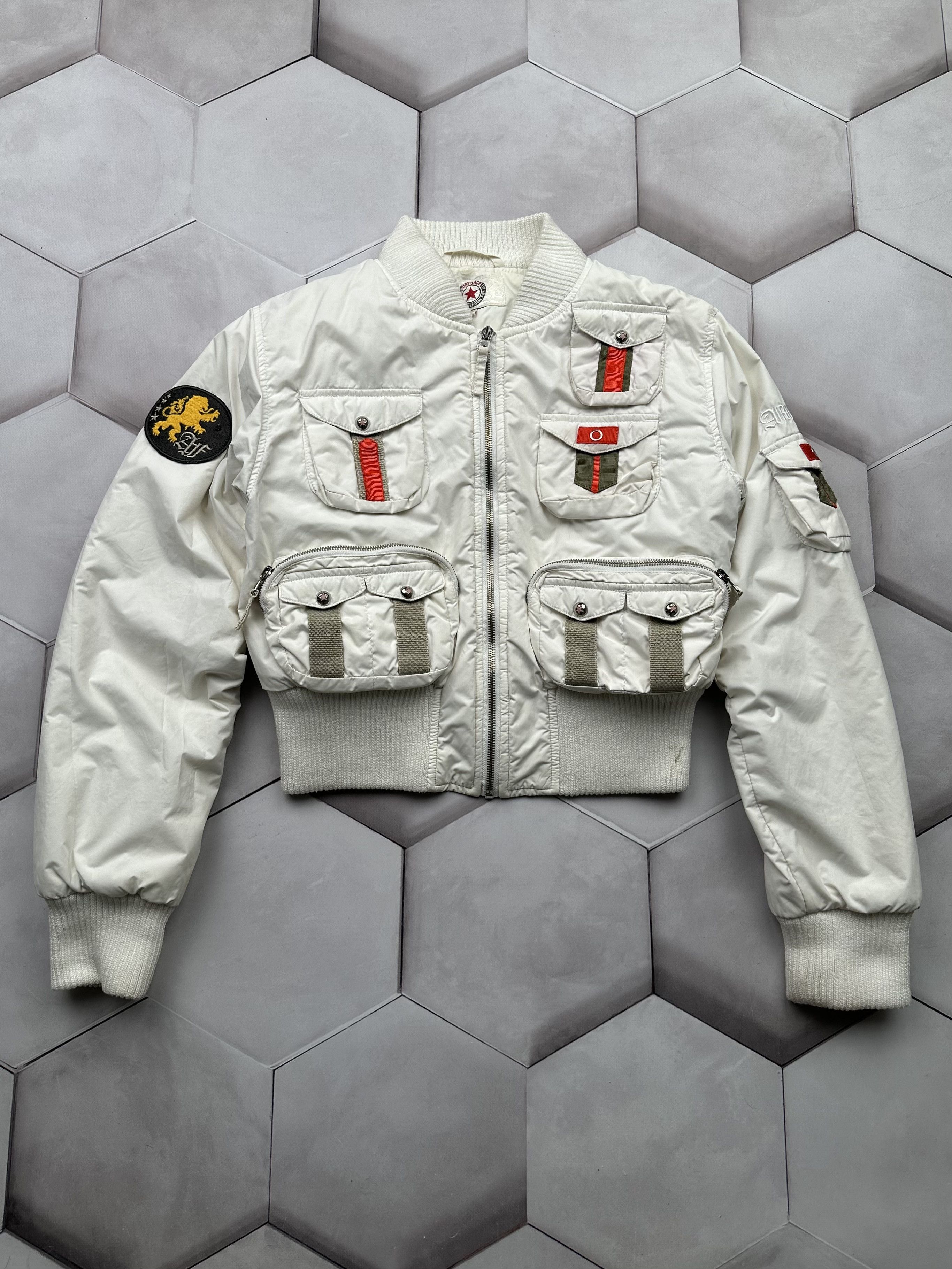 image of Avant Garde Vintage Cropped Multi-Pocket Bomber Jacket in White, Women's (Size XS)