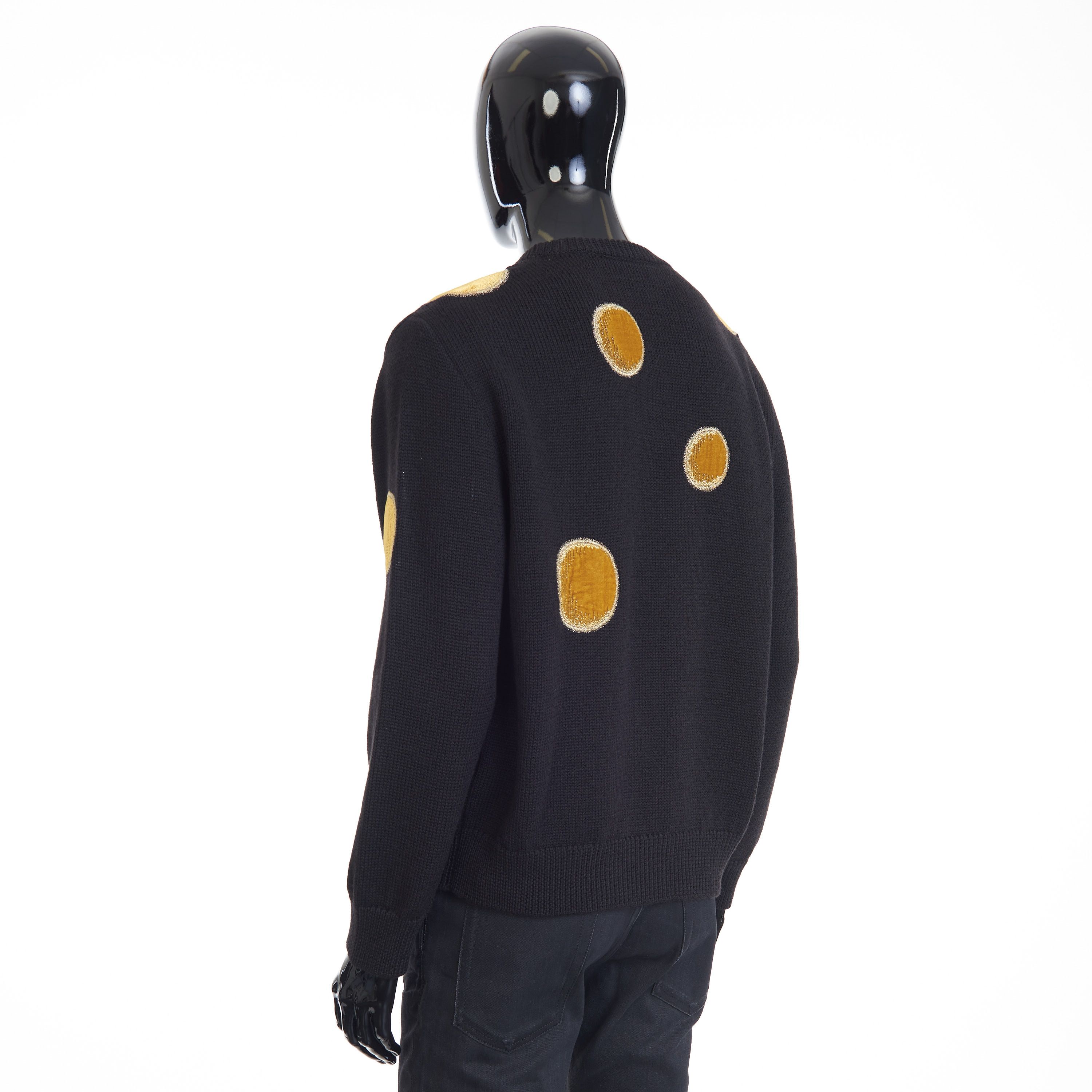 Celine Black Crew Neck Knit Sweater - Velvet Inserts, Wool Size US L / EU 52-54 / 3 - 4 Thumbnail