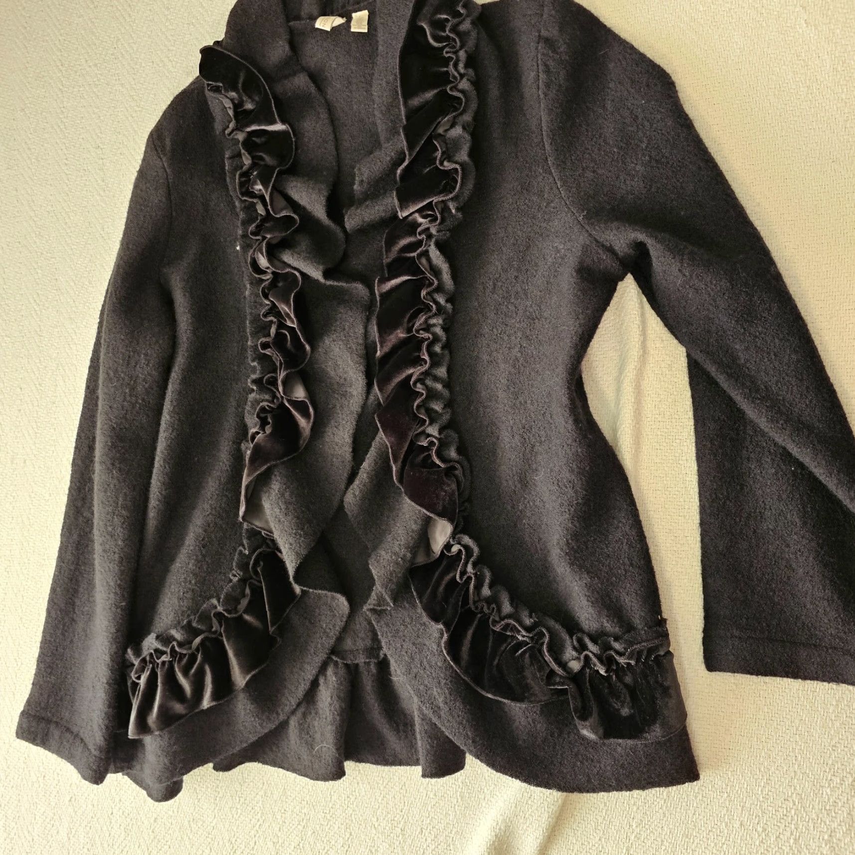 Madison Madison Black Open Front Cardigan Sweater Women's L Long Sleeve Ruffle Trim Size L / US 10 / IT 46 - 6 Thumbnail