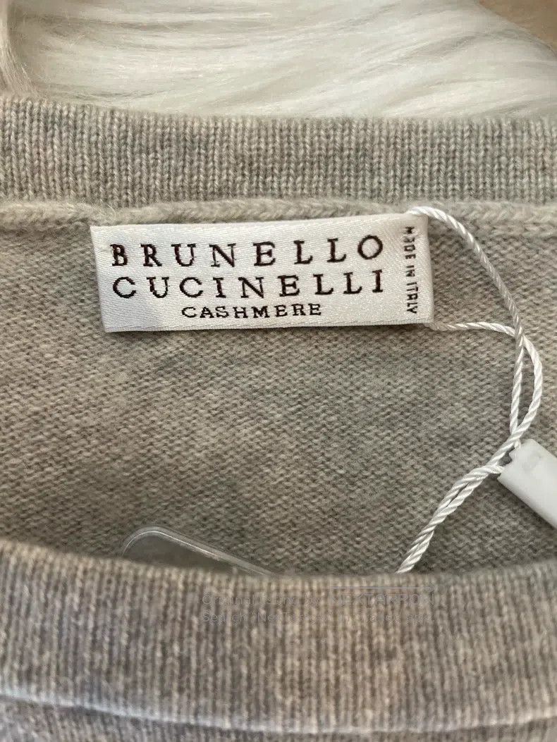 Brunello Cucinelli Brunello Cucinelli Light grey cashmere studded short-sleev Size M / US 6-8 / IT 42-44 - 3 Thumbnail
