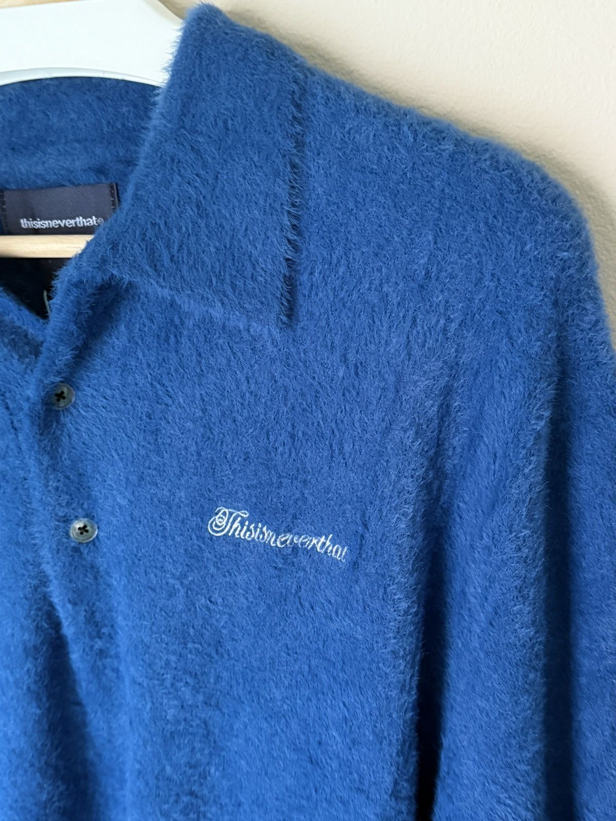 thisisneverthat Thisisneverthat Script Shaggy Knit Polo. Blue. Sweater Size US M / EU 48-50 / 2 - 7 Thumbnail