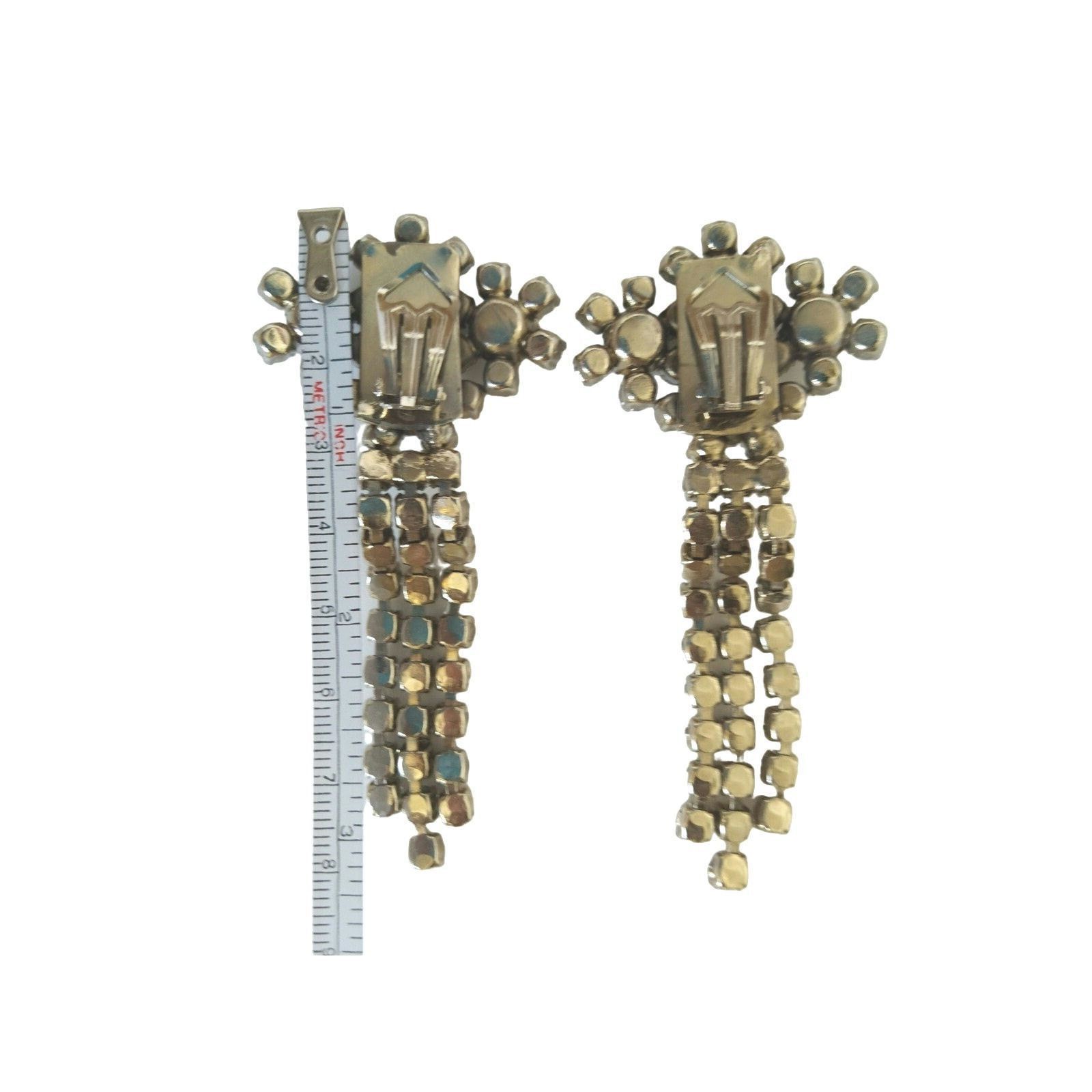The Unbranded Brand Vintage Clear Rhinestone Dangle Drop Earrings Clip On Size ONE SIZE - 2 Thumbnail