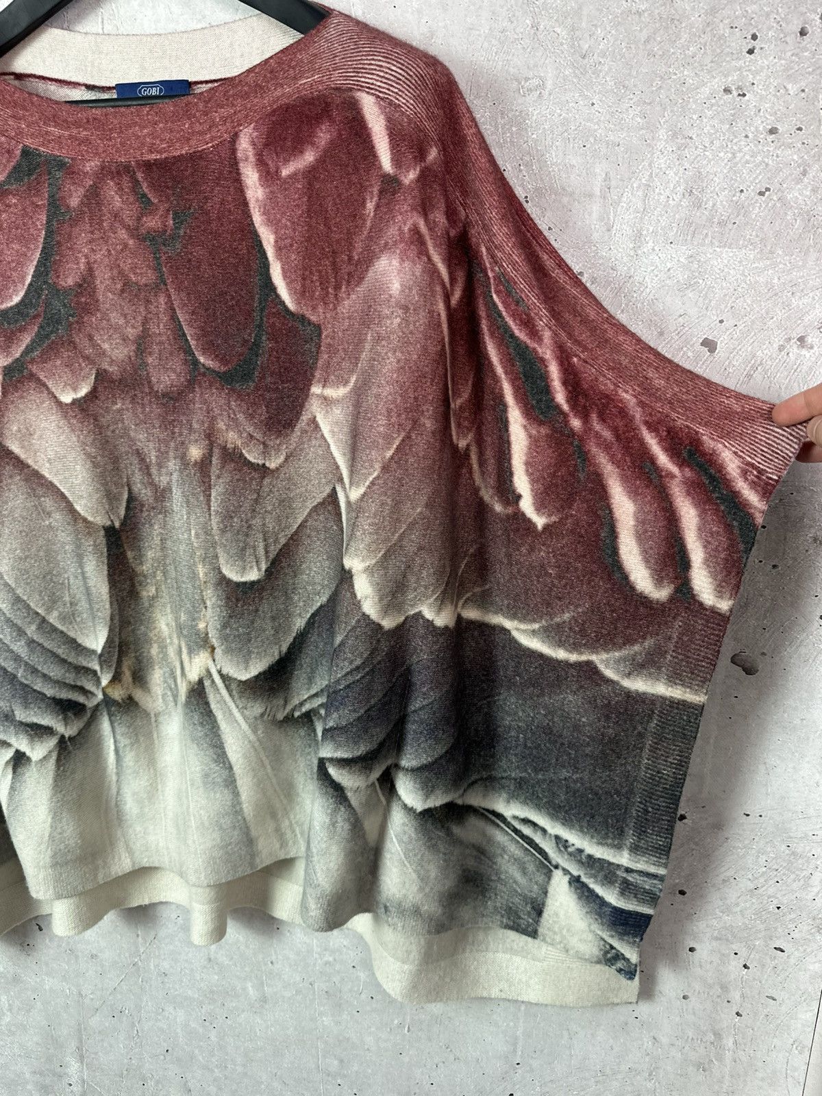 Vintage Gobi Feather Print Mongolian Cashmere Knit Oversized Poncho Size L / US 10 / IT 46 - 5 Thumbnail