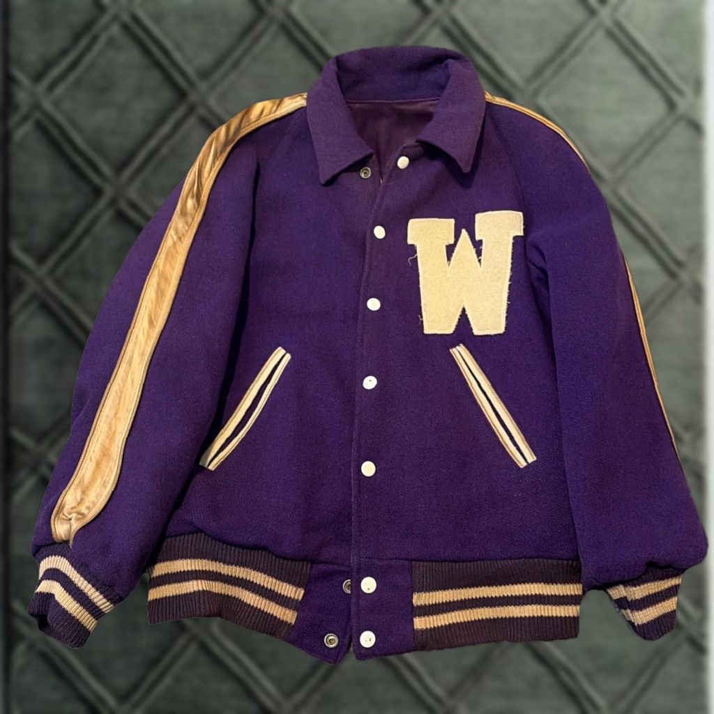 Vintage VINTAGE Wildcats “W” Purple Gold Reversible Wool Satin Varsity Letter Jacket L Mens Size US L / EU 52-54 / 3 - 1 Thumbnail