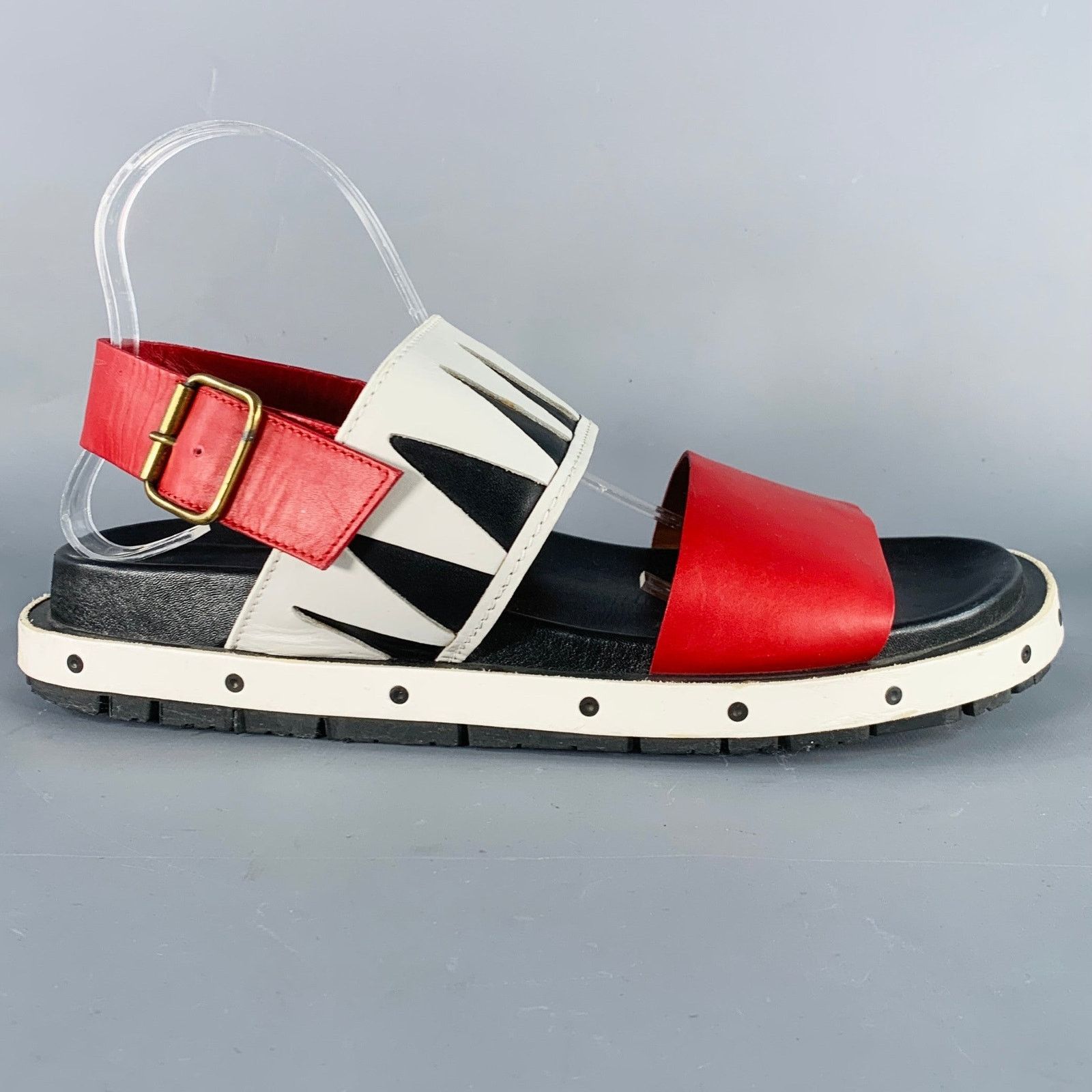 Marni MARNI 10 Red Black White Color Block Leather Buckle Sandals Size US 10 / EU 43 - 2 Thumbnail