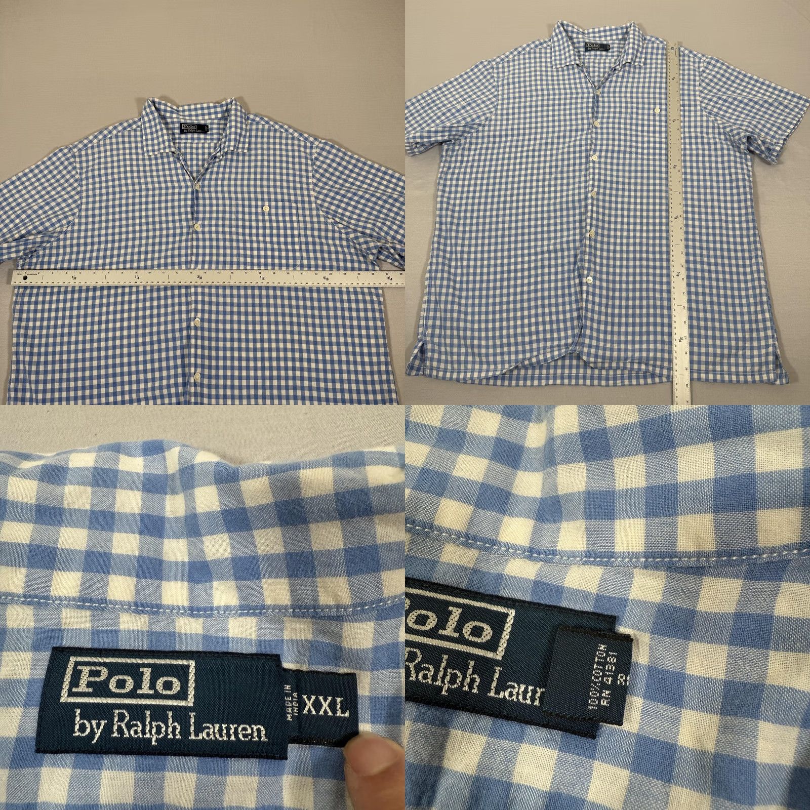 Polo Ralph Lauren Polo Ralph Lauren Shirt Mens 2XL Blue White Loop Collar Gingham Check Button Size US XXL / EU 58 / 5 - 8 Thumbnail