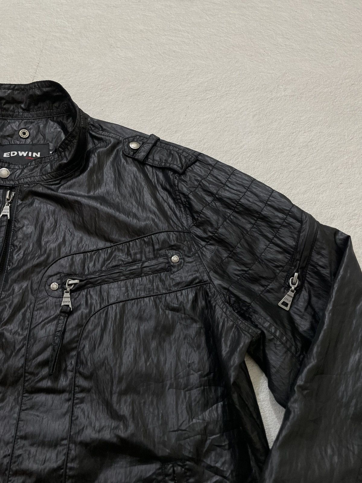 Edwin 2000s Edwin Black Crinkled Nylon Biker Jacket LGB If6was9 Size US L / EU 52-54 / 3 - 5 Thumbnail