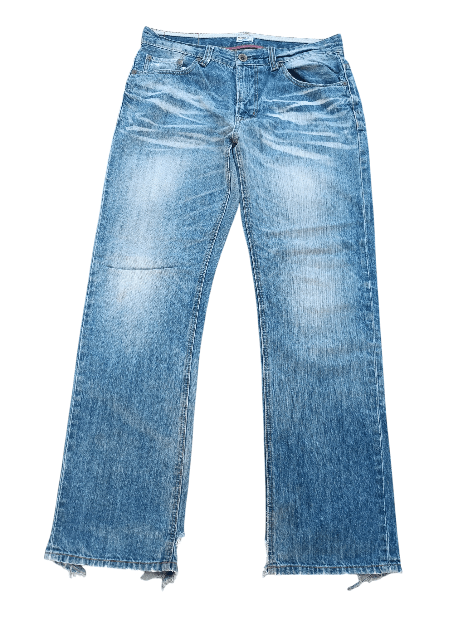 Navy Produce Distressed Whiskers Faded Denim E206