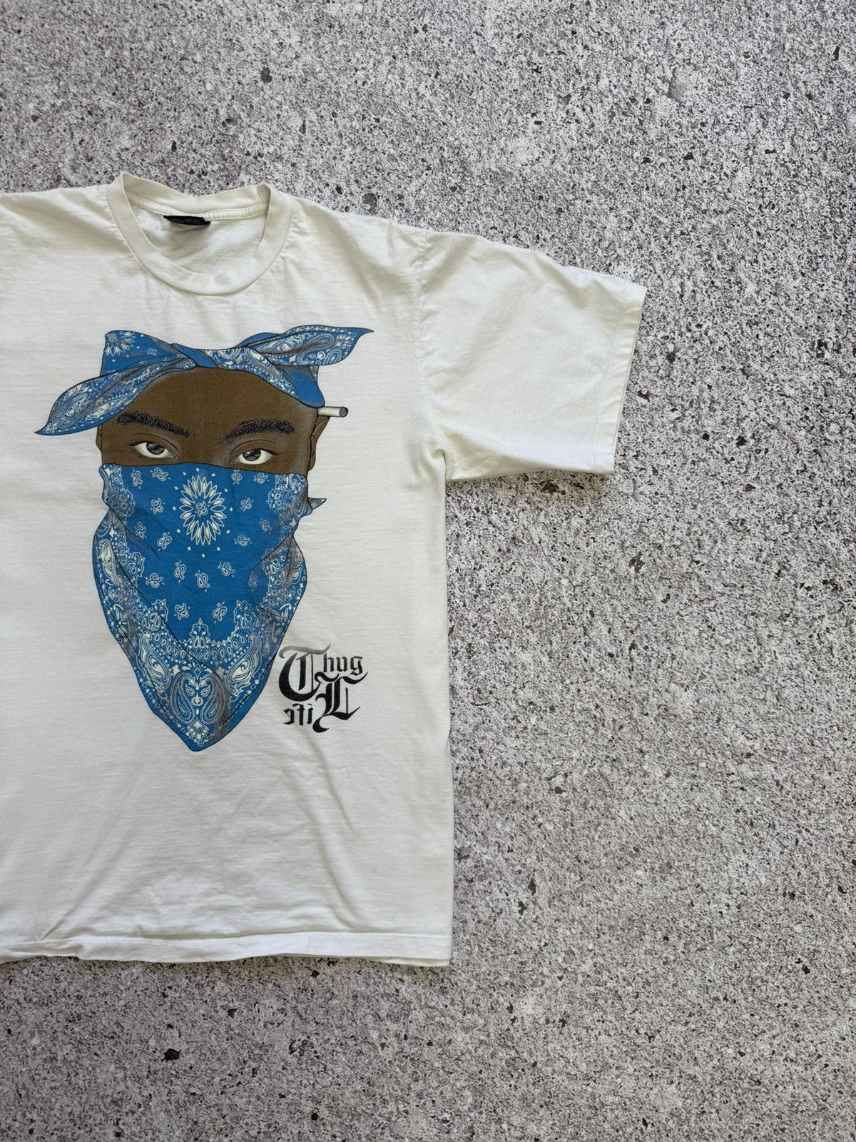 Band Tees × Rap Tees × Vintage Vintage 90’s Thug Life Rap Tough Face Tupac Bandana T-Shirt Size US XL / EU 56 / 4 - 5 Thumbnail