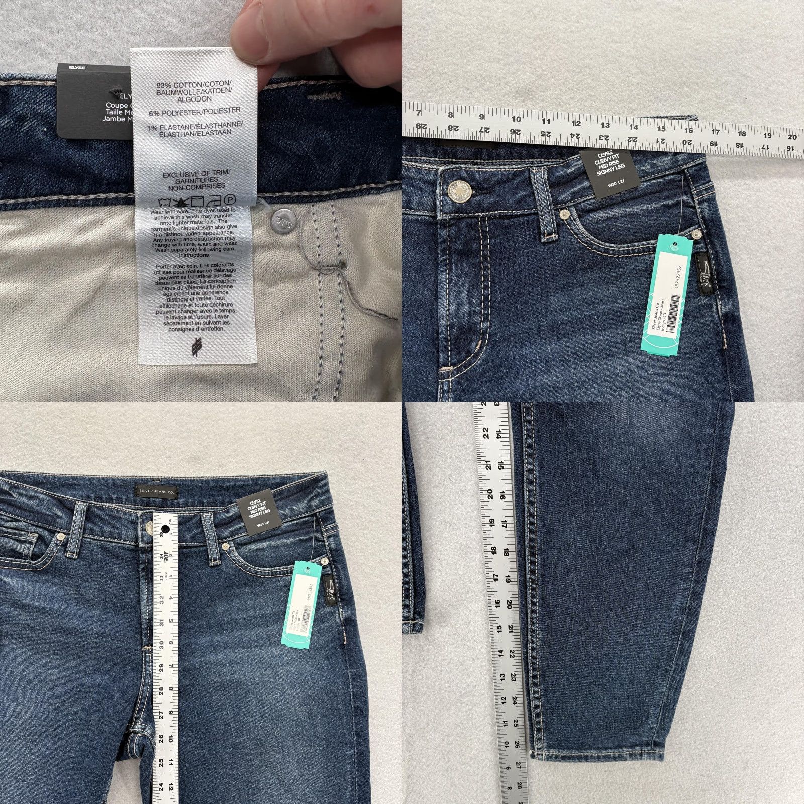Silver Jeans Co. VINTAGE? No. Silver Jeans Elyse Skinny Womens 10 Blue Mid Rise Curvy Fit Stretch Denim Grunge Size 32" / US 10 / IT 46 - 8 Thumbnail