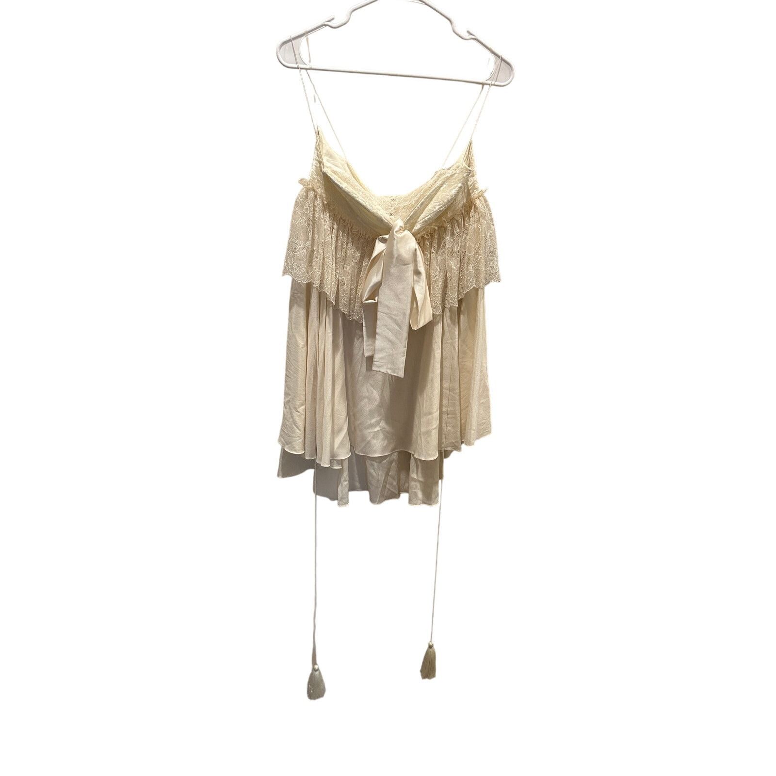 Other Amoralle Ivory Tasseled Lace & Chiffon Ruffle Lingerie Slip Size M / US 6-8 / IT 42-44 - 3 Thumbnail