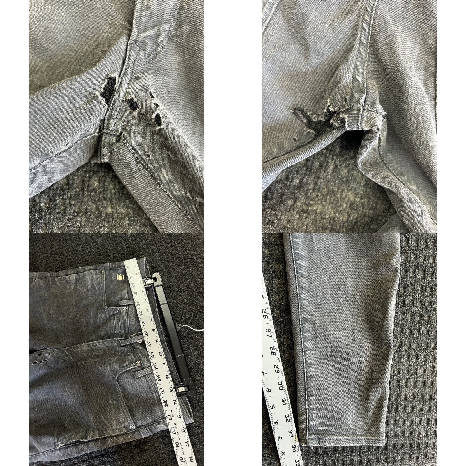 G-Star G-Star Raw D-Staq Jeans 3D Super Slim Denim 30 x 36 Gray Distressed Moto Pockets Mens Size US 30 / EU 46 - 9 Thumbnail